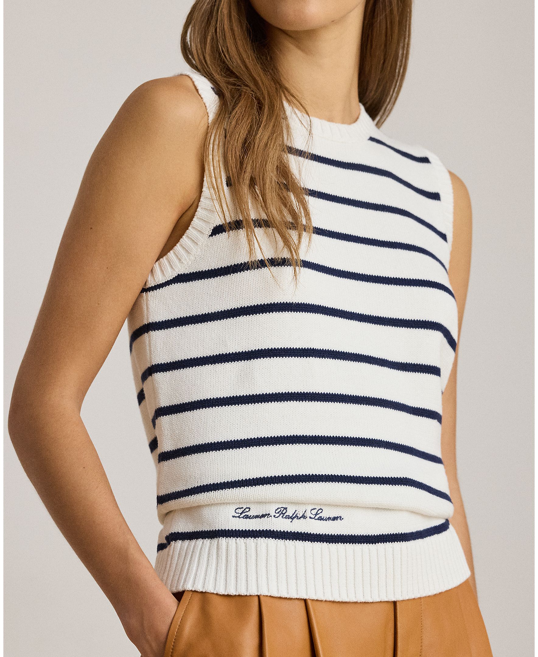 Camisola de Malha de Algodão sem Mangas Azul-3