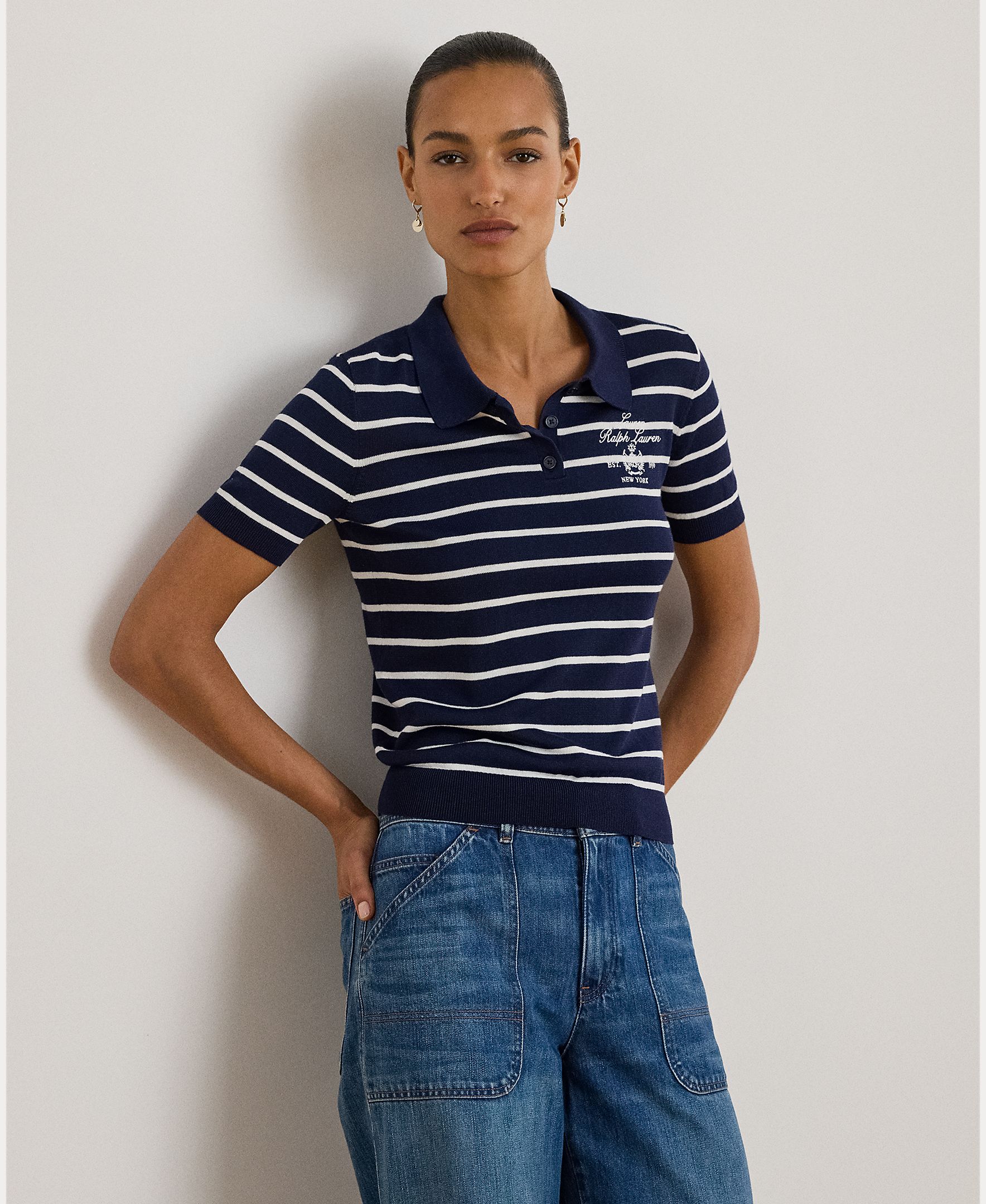 Lauren Ralph Lauren - Jersey de mujer tipo polo de manga corta.