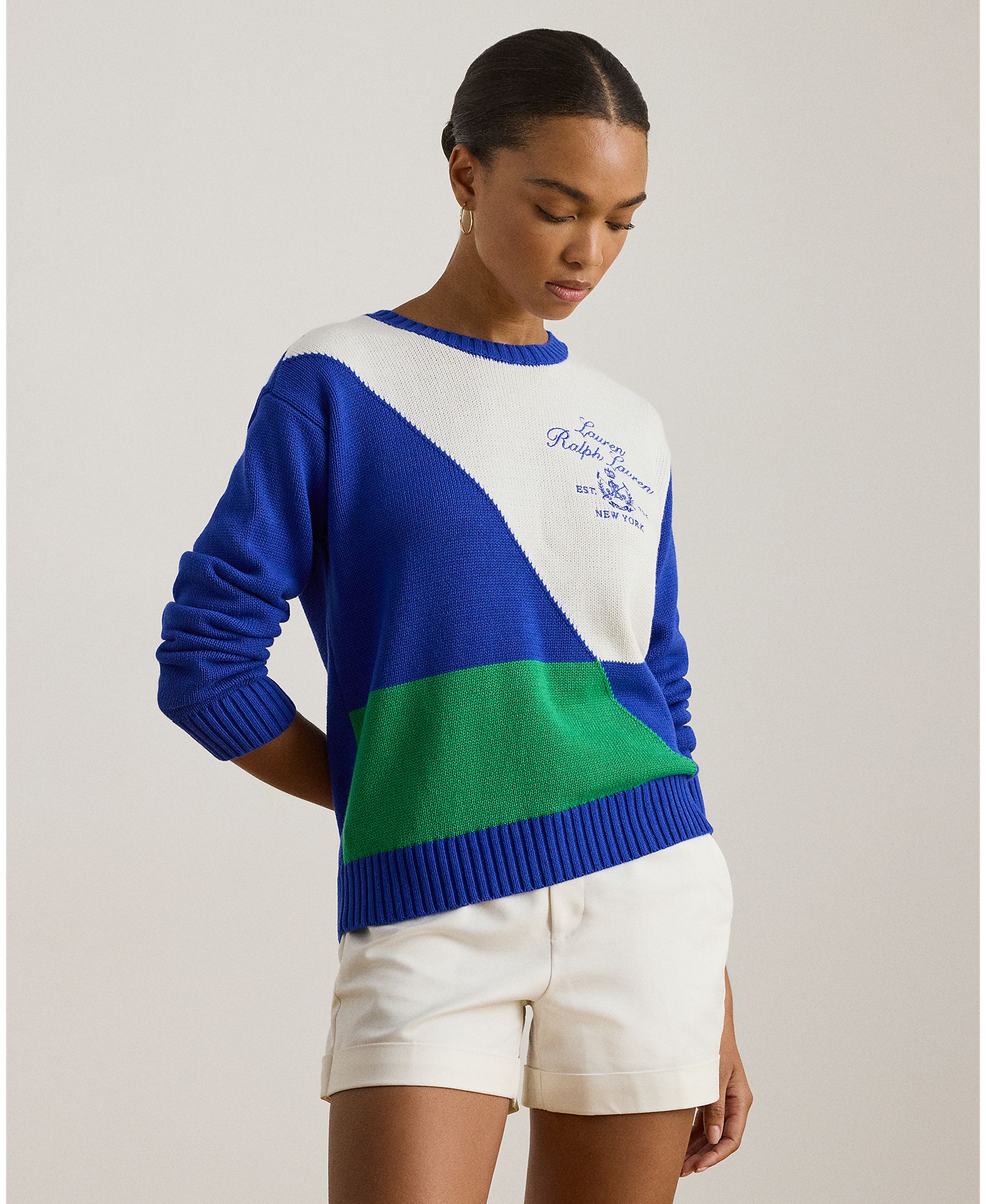 Camisola de Malha de Algodão com Decote Redondo Multicolor-1