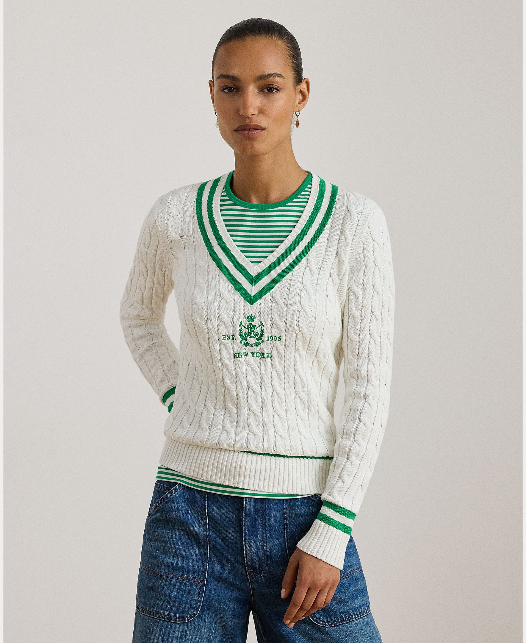 Lauren Ralph Lauren - Jersey de mujer de algodón con cuello en pico.
