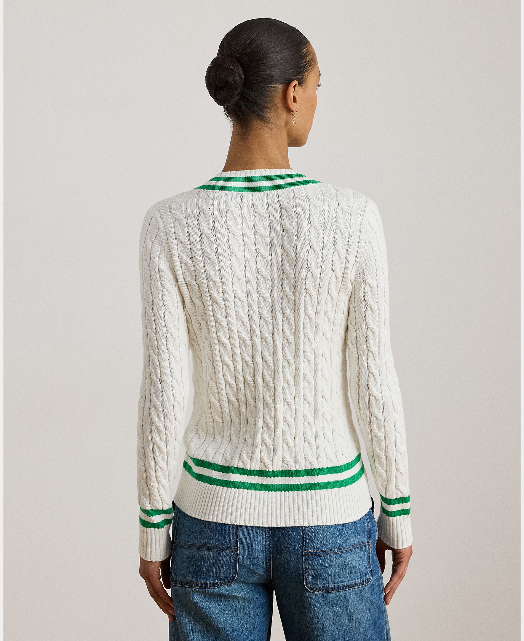 Camisola de Malha de Algodão com Decote em Bico Branco-2