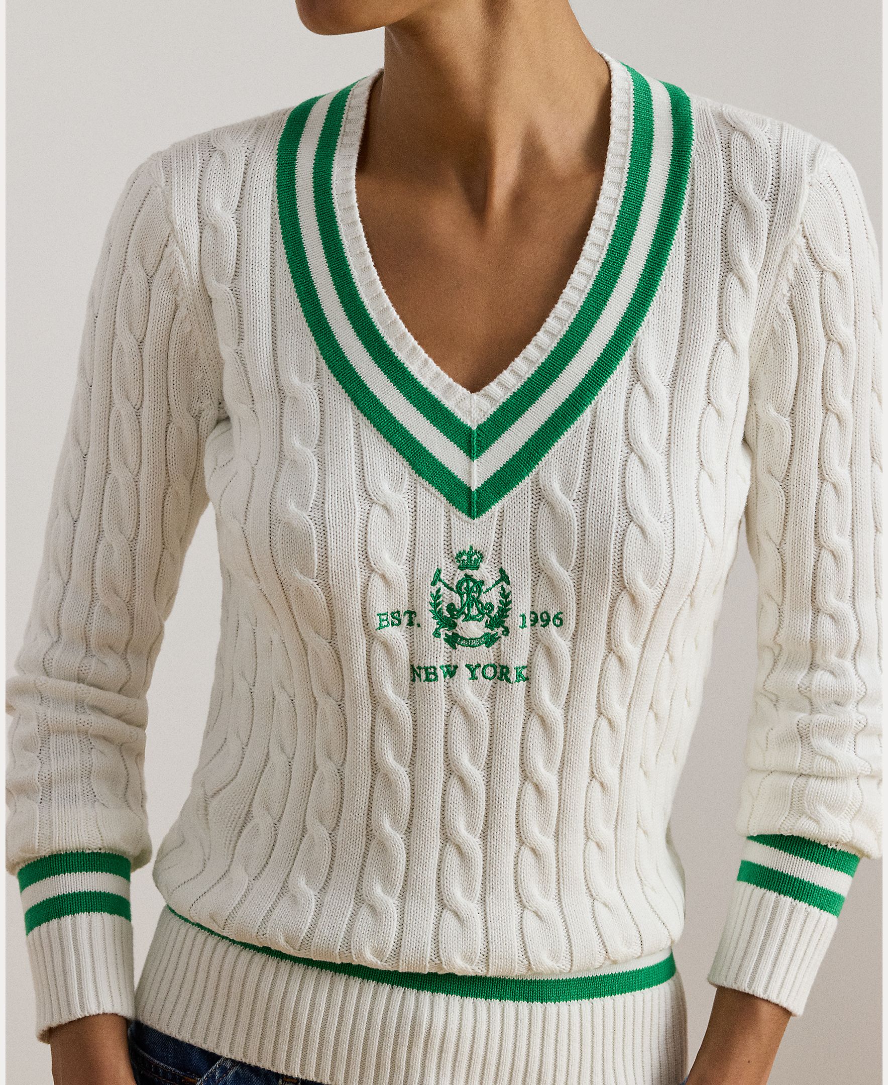 Camisola de Malha de Algodão com Decote em Bico Branco-3