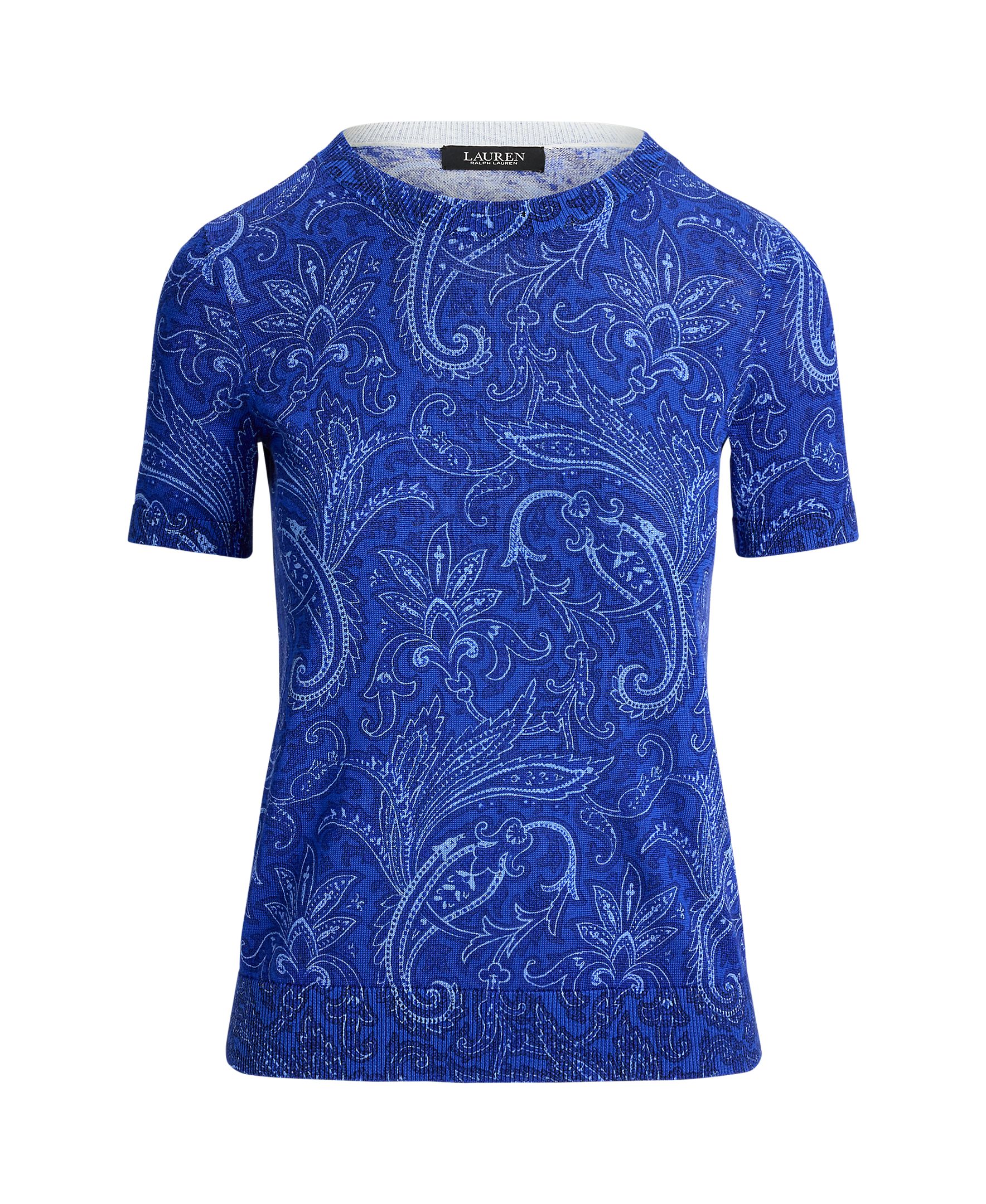Camisola de malha estampada de mulher com manga curta Azulão-4