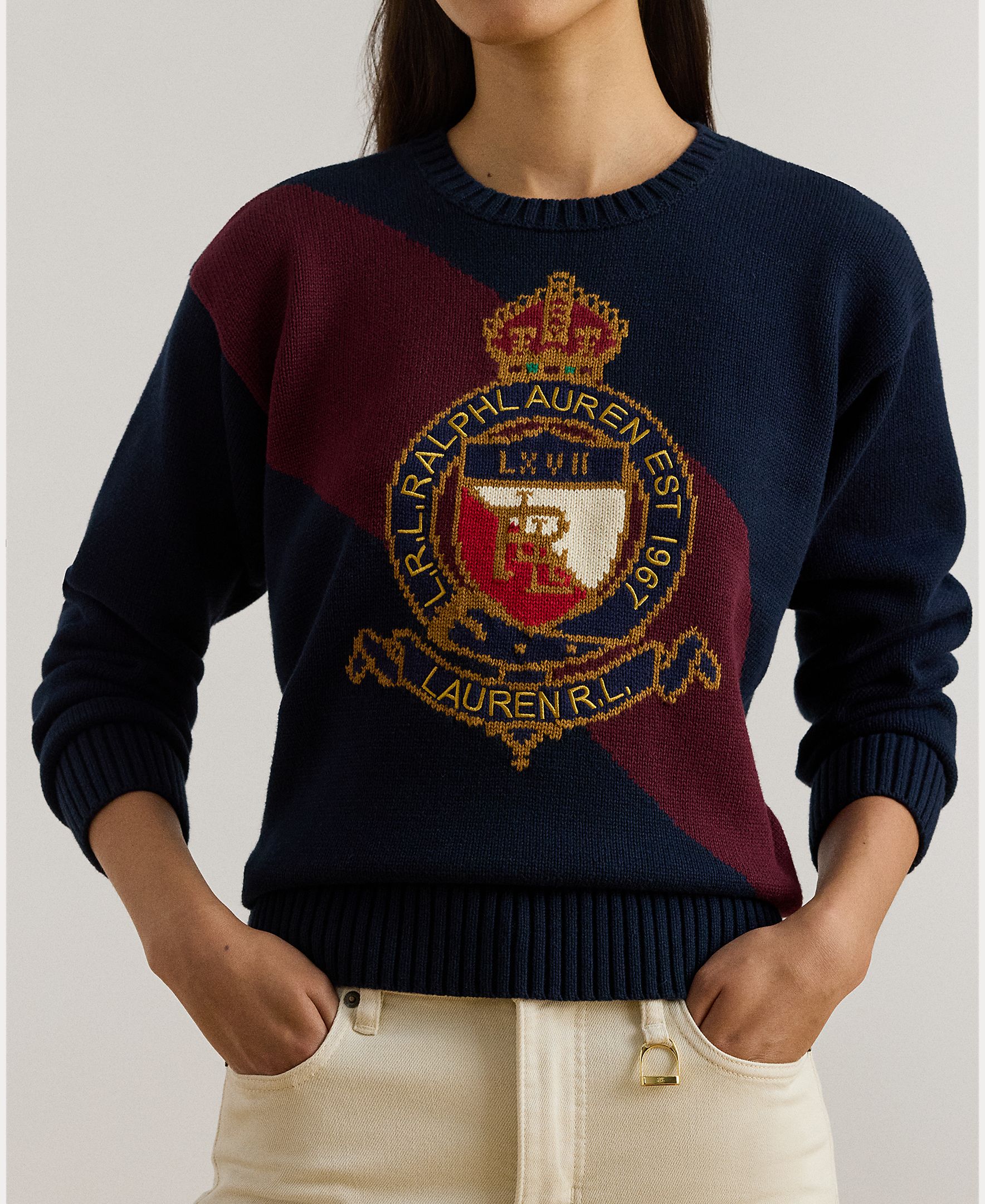 Camisola de Malha de Algodão com Escudo Azul-marinho-1