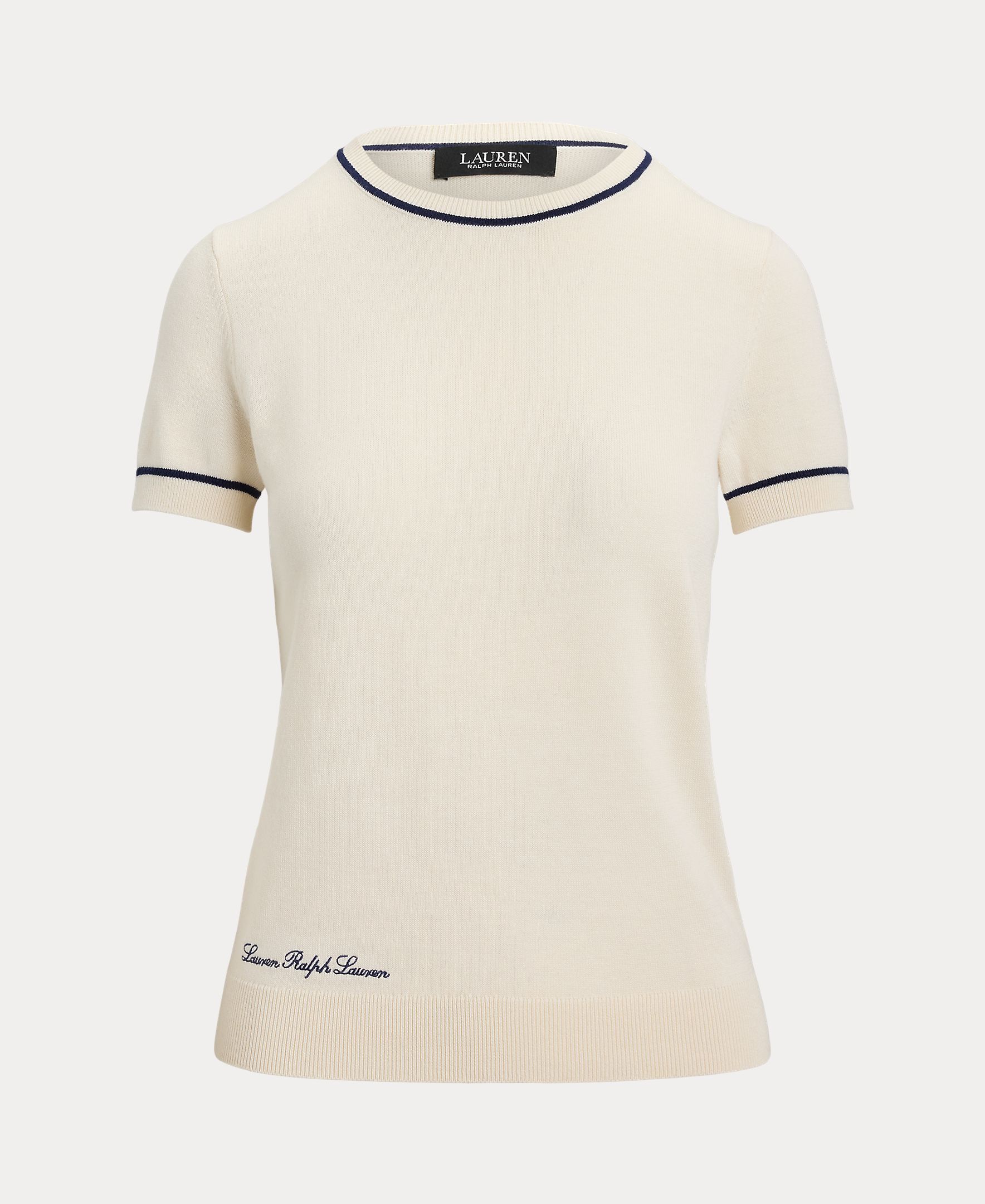 Camisola de malha de mulher com manga curta e decote redondo Creme-4