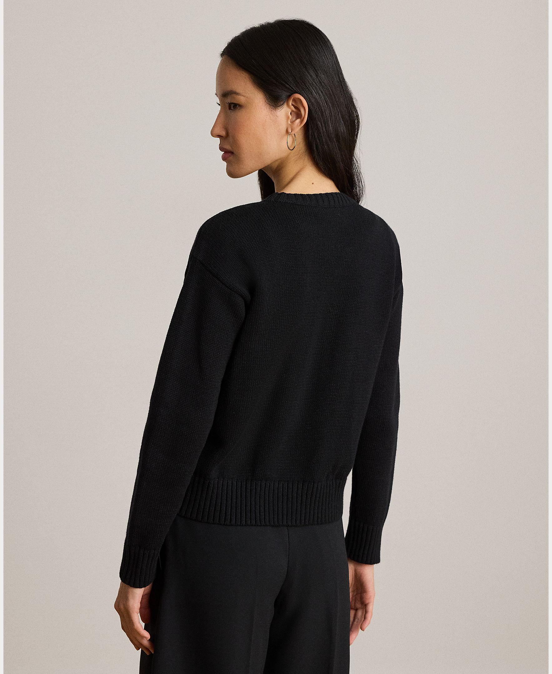 Camisola de Malha de Algodão com Decote Redondo Preto-3