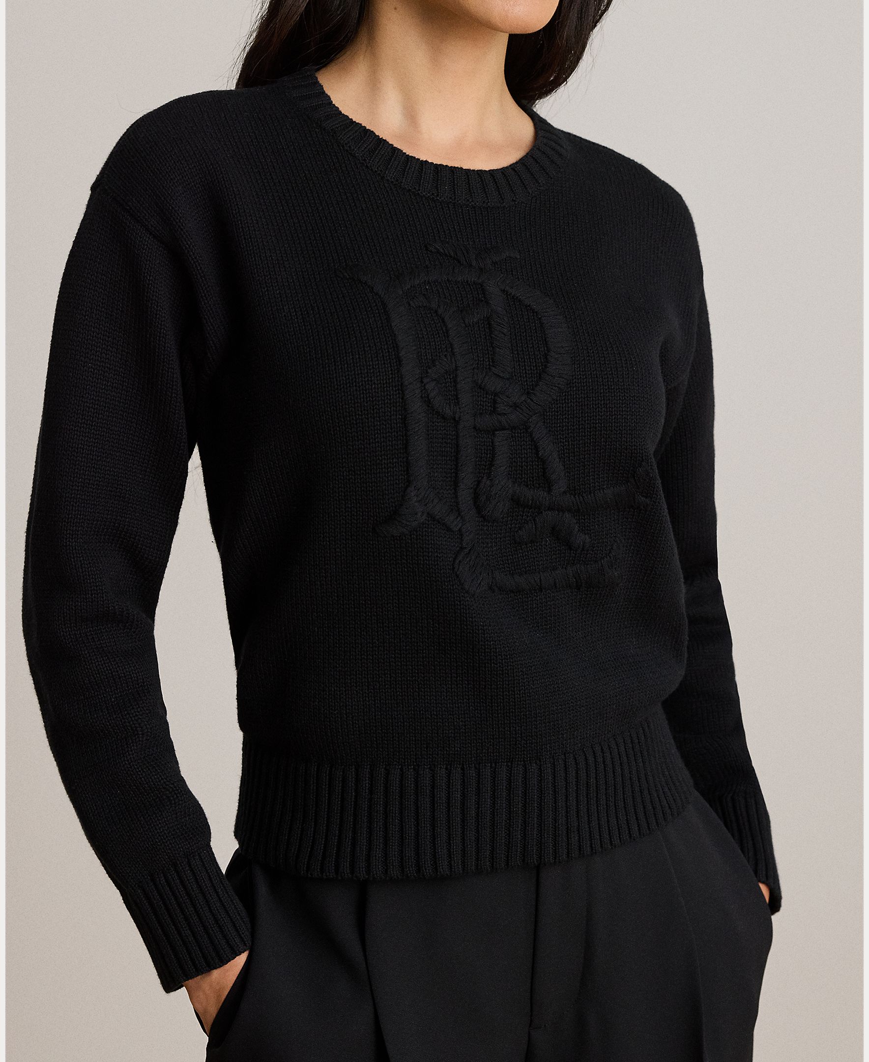 Camisola de Malha de Algodão com Decote Redondo Preto-4