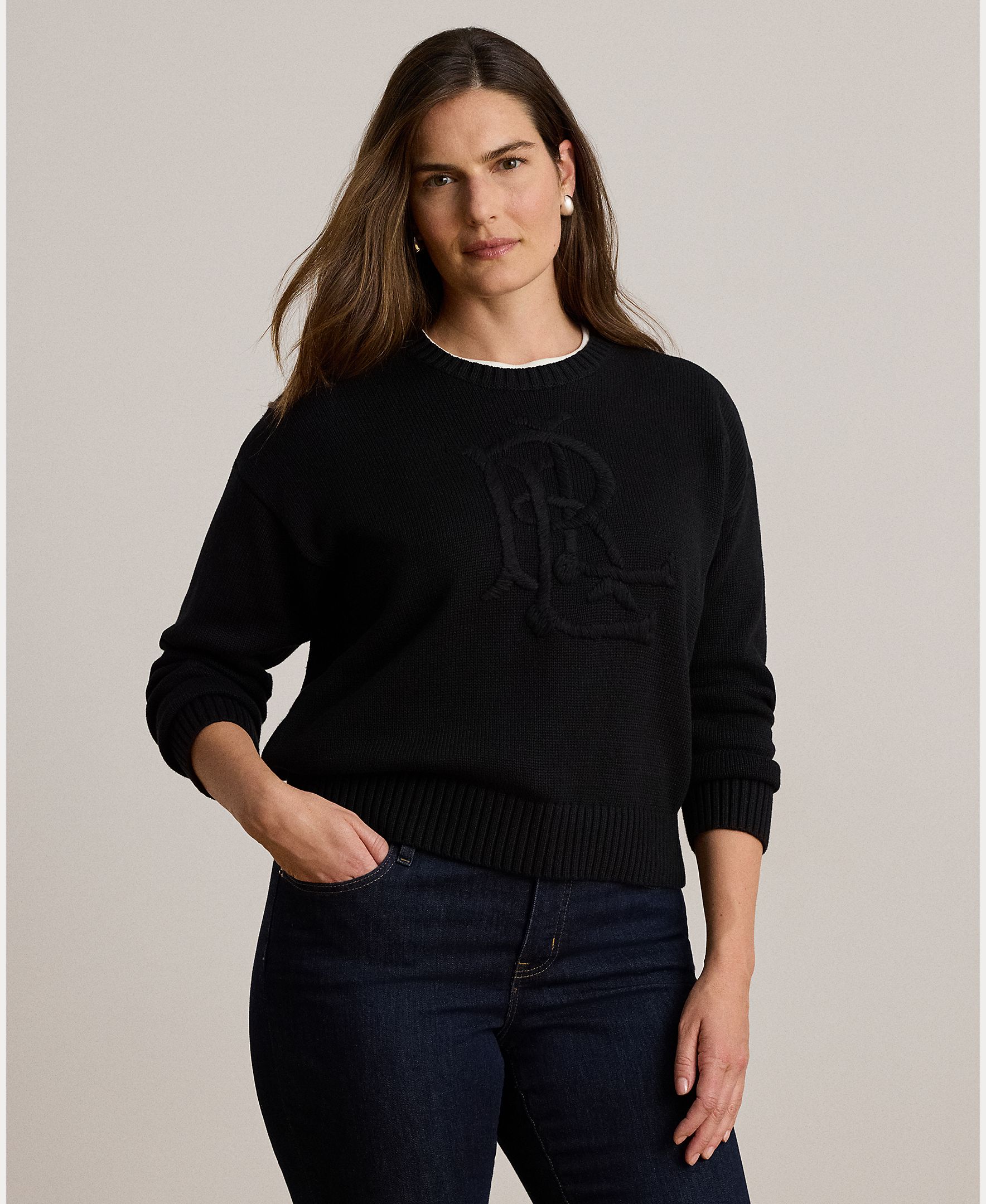 Camisola de Malha de Algodão com Decote Redondo Preto-5