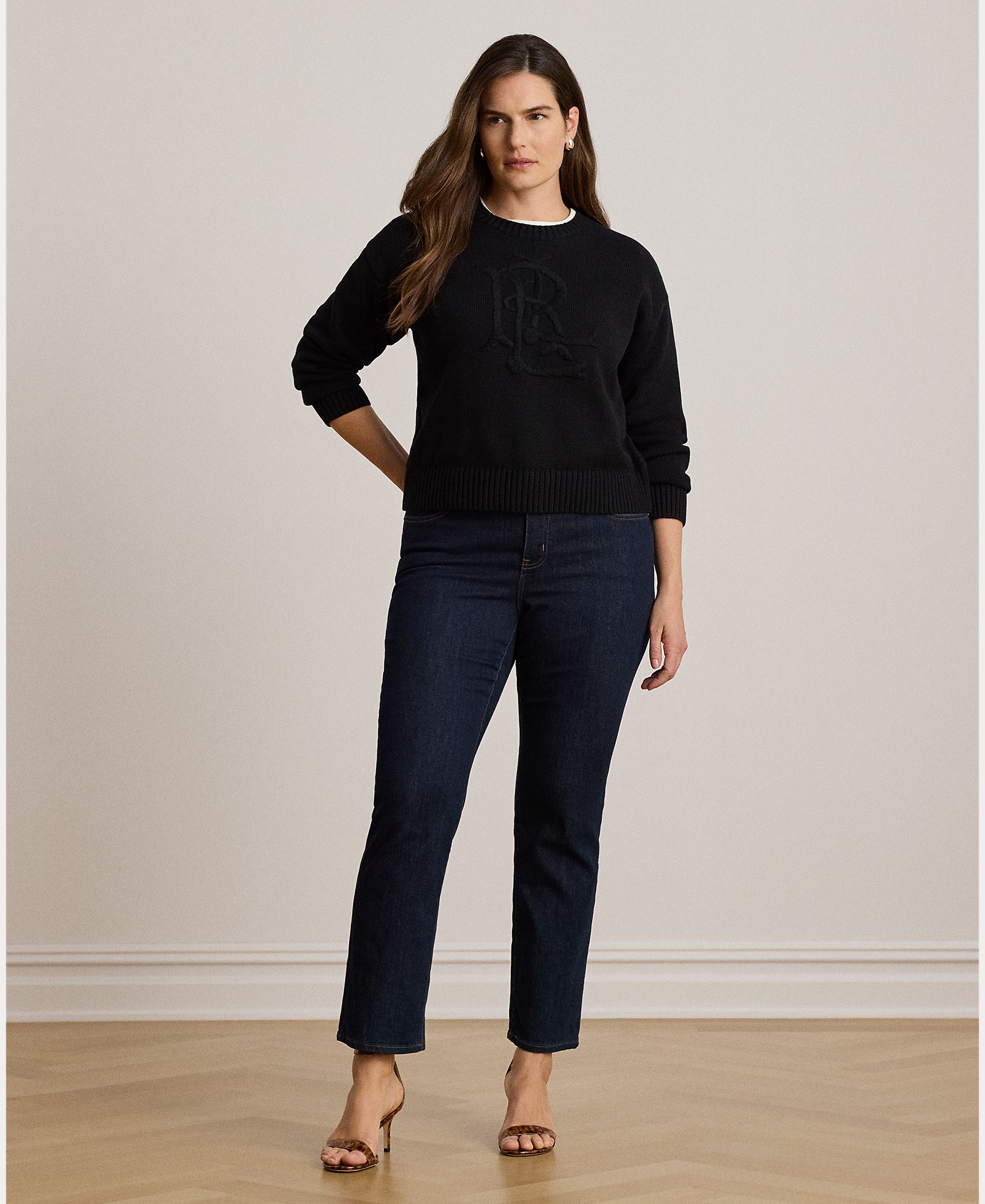 Camisola de Malha de Algodão com Decote Redondo Preto-7