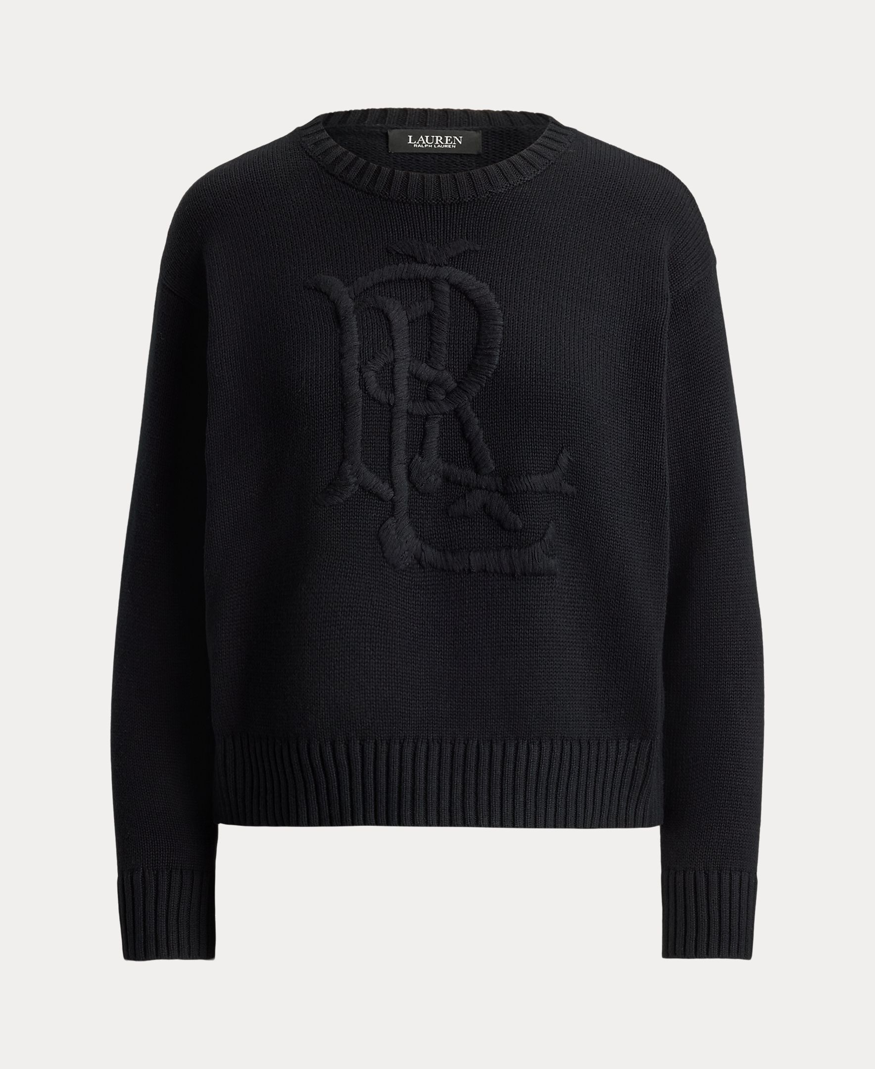 Camisola de Malha de Algodão com Decote Redondo Preto-8