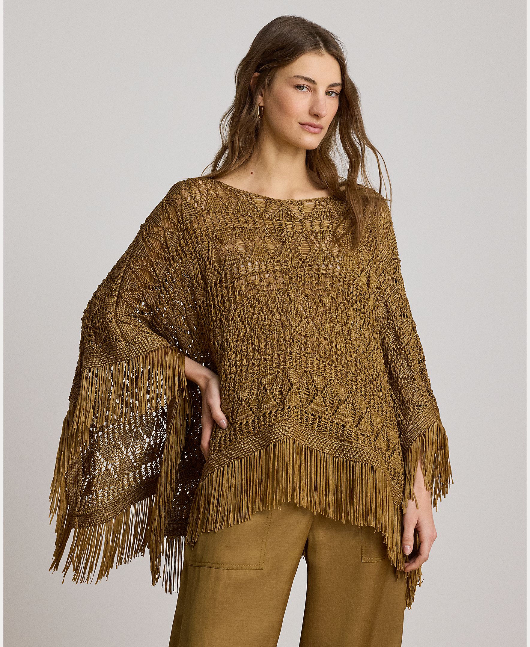 Lauren Ralph Lauren - Poncho de mujer de punto con flecos.