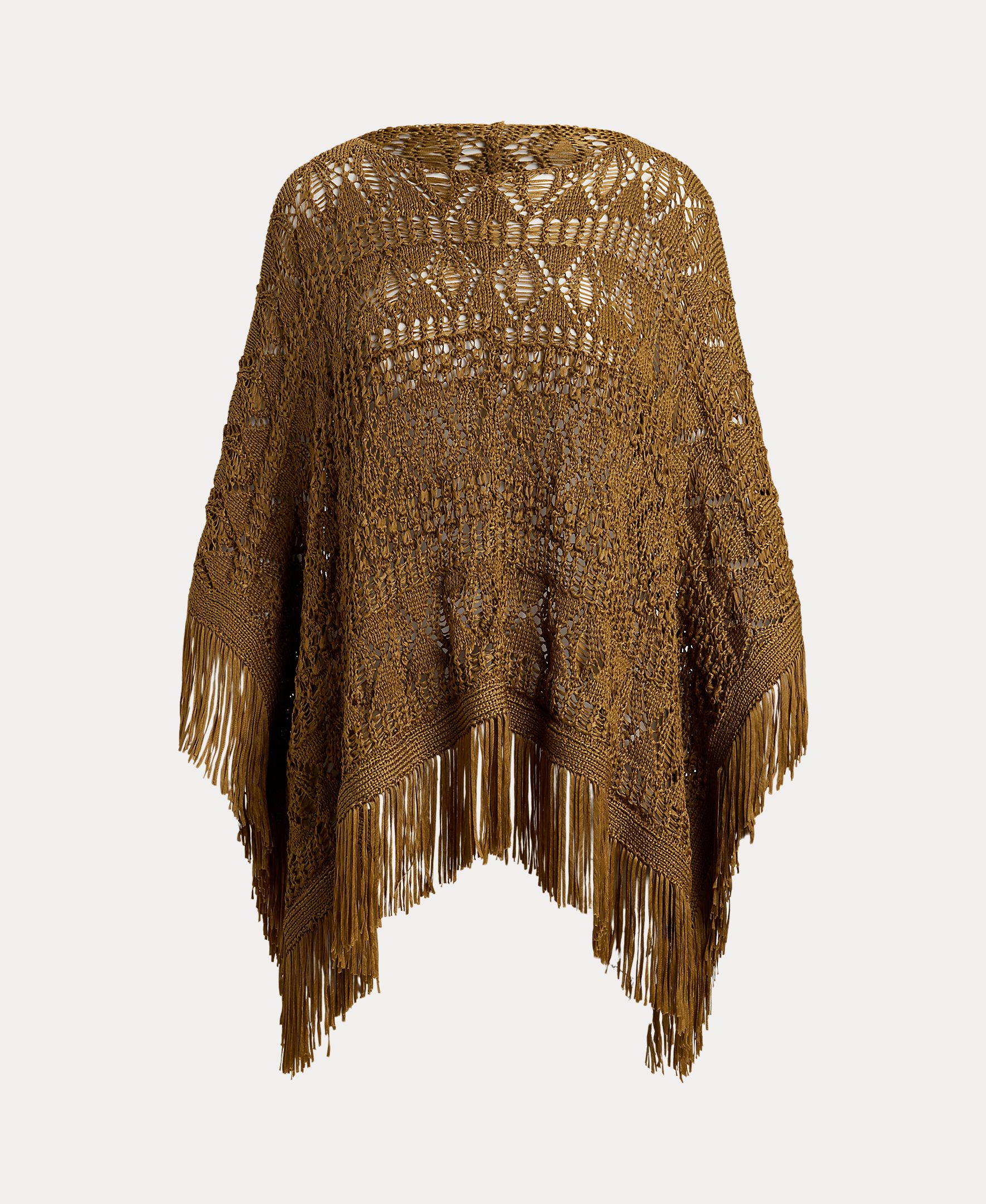 Poncho de Malha com Franjas Caramelo-6
