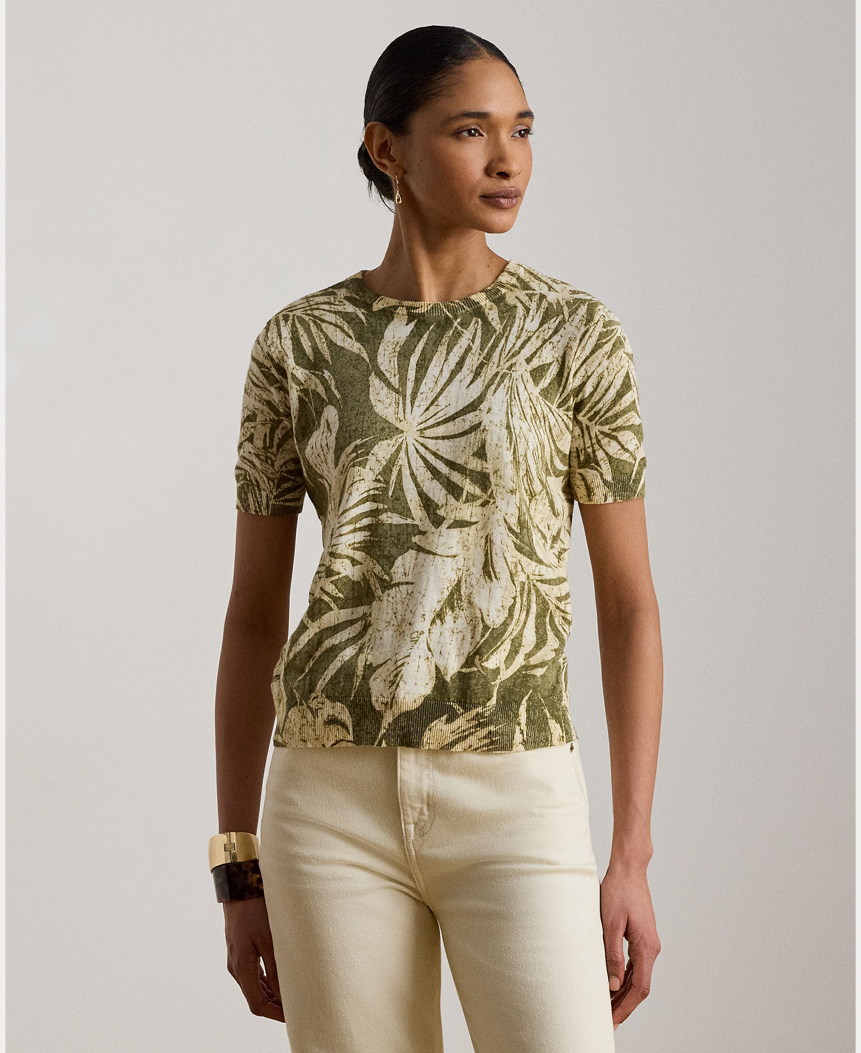Imagem 0 de Camisola de Malha Floral em Mistura de Linho e Algodão