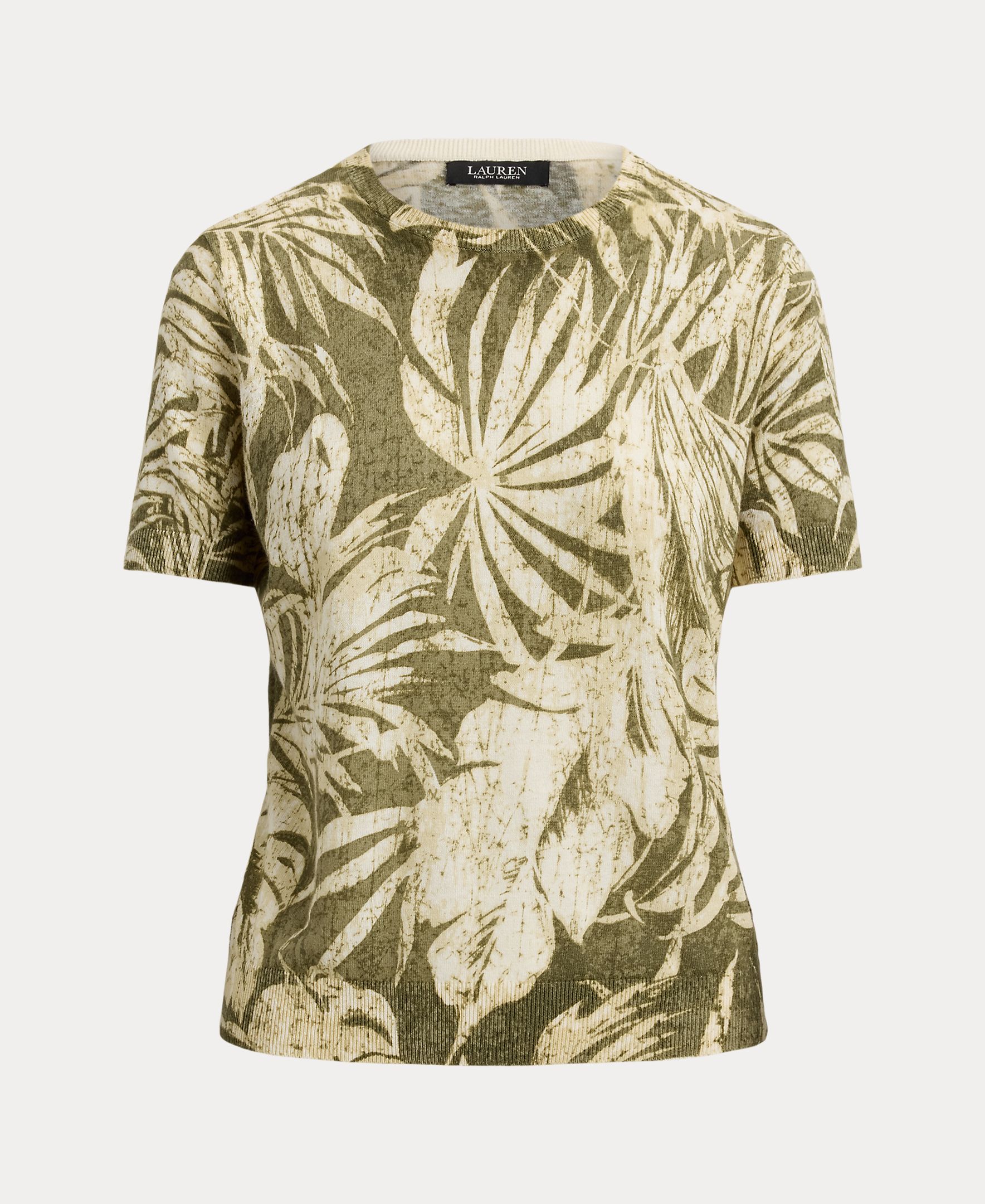 Camisola de Malha Floral em Mistura de Linho e Algodão Verde-claro-9