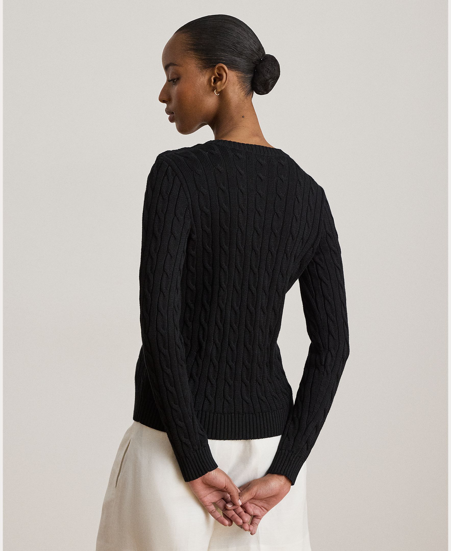 Jersey de mujer de algodón con ribete de botones - Lauren Ralph Lauren - Negro Negro-3