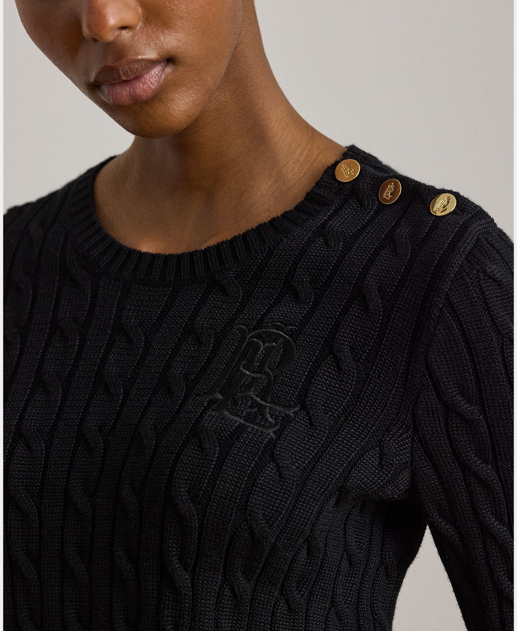 Jersey de mujer de algodón con ribete de botones - Lauren Ralph Lauren - Negro Negro-4