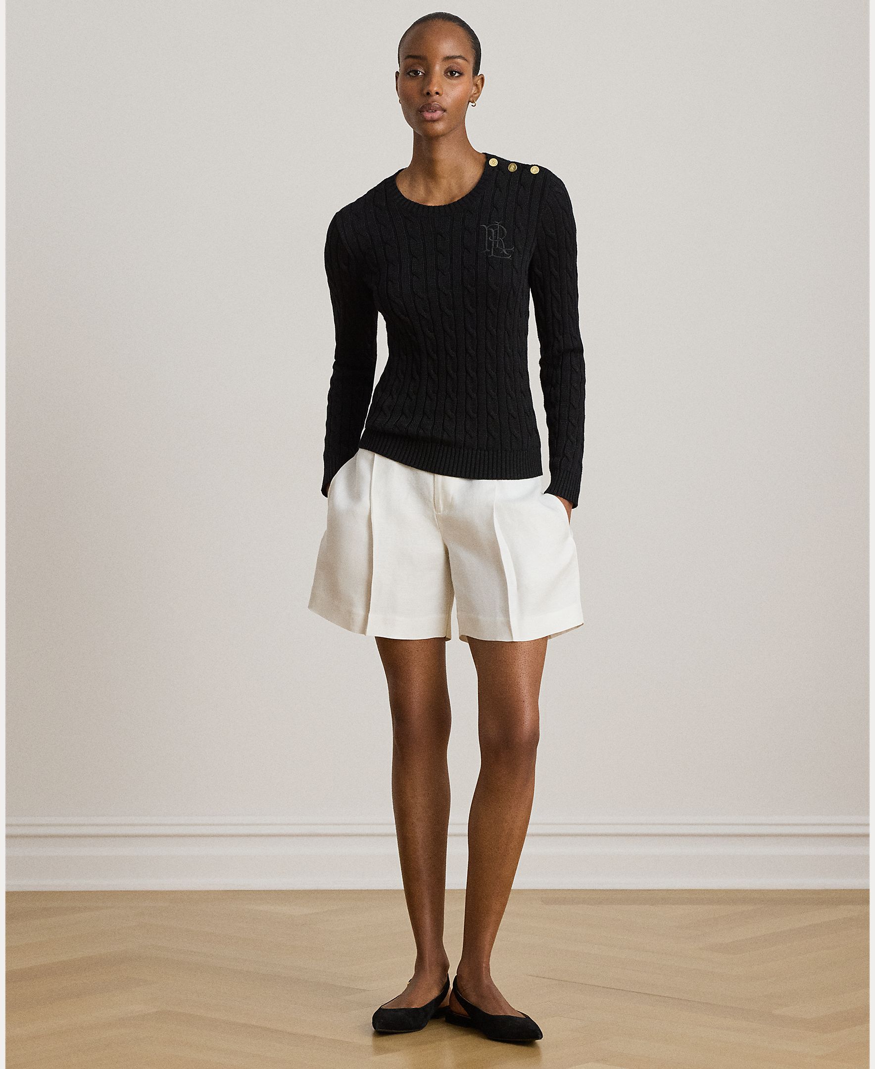 Jersey de mujer de algodón con ribete de botones - Lauren Ralph Lauren - Negro Negro-5