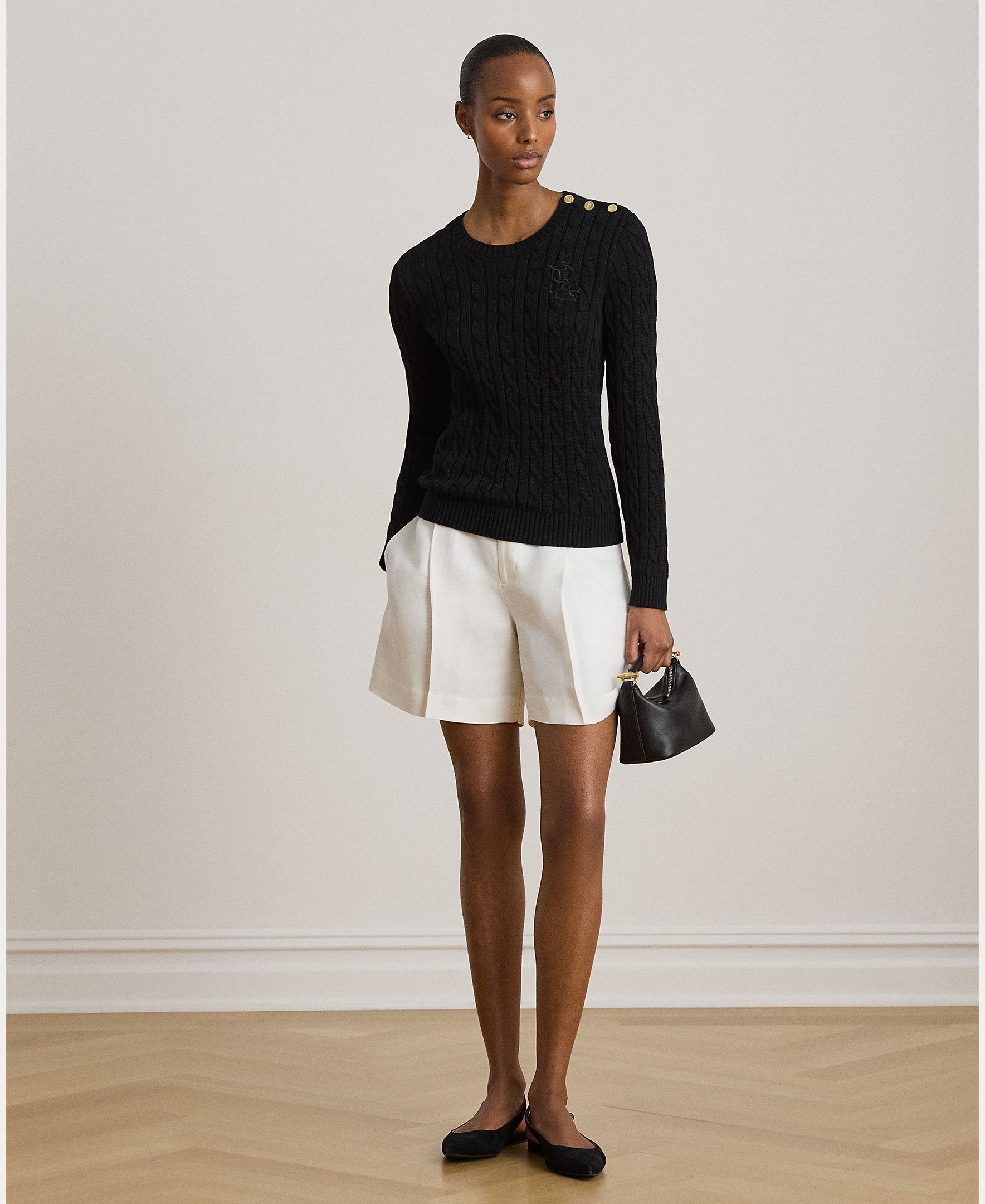 Jersey de mujer de algodón con ribete de botones - Lauren Ralph Lauren - Negro Negro-7