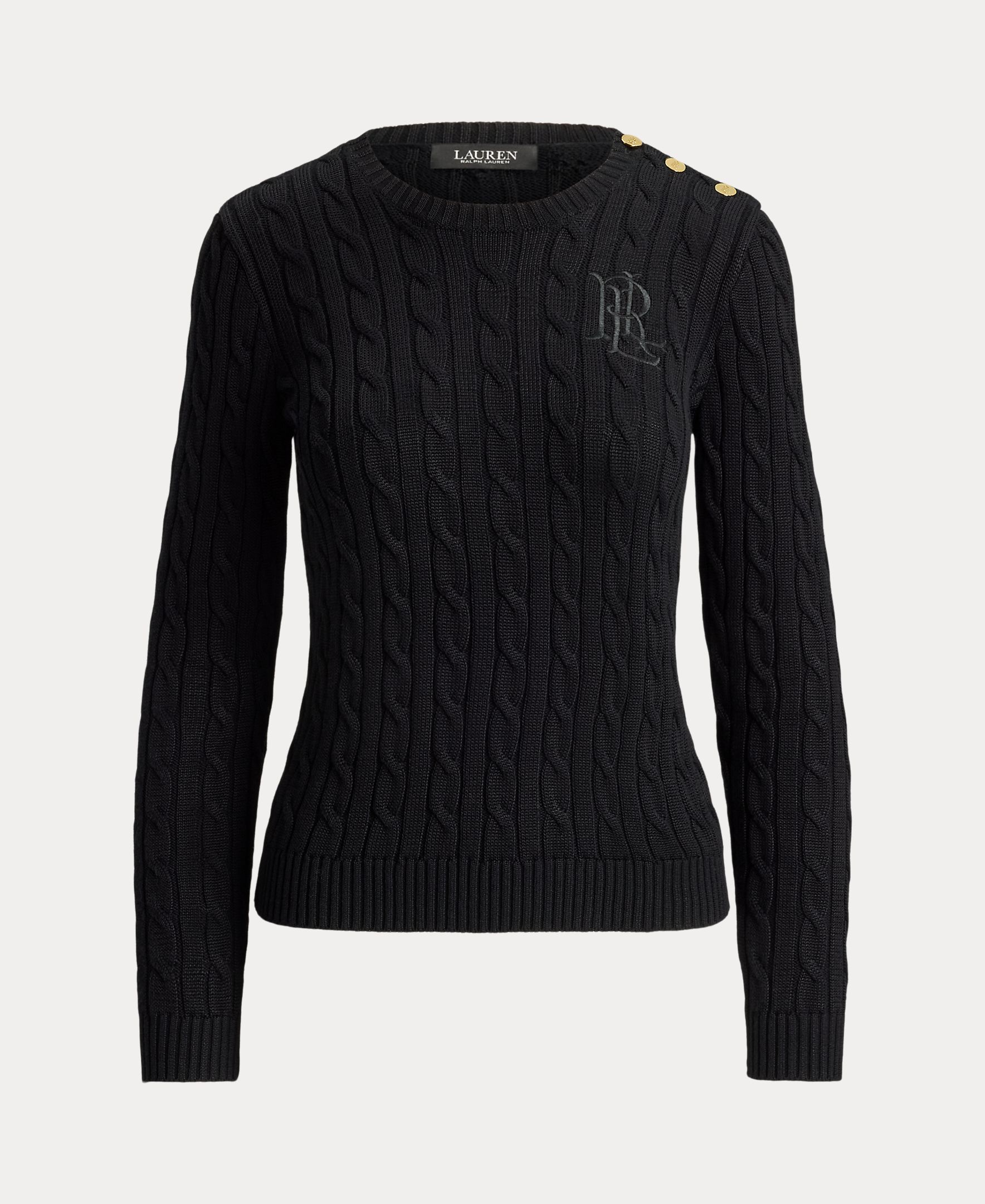 Jersey de mujer de algodón con ribete de botones - Lauren Ralph Lauren - Negro Negro-6