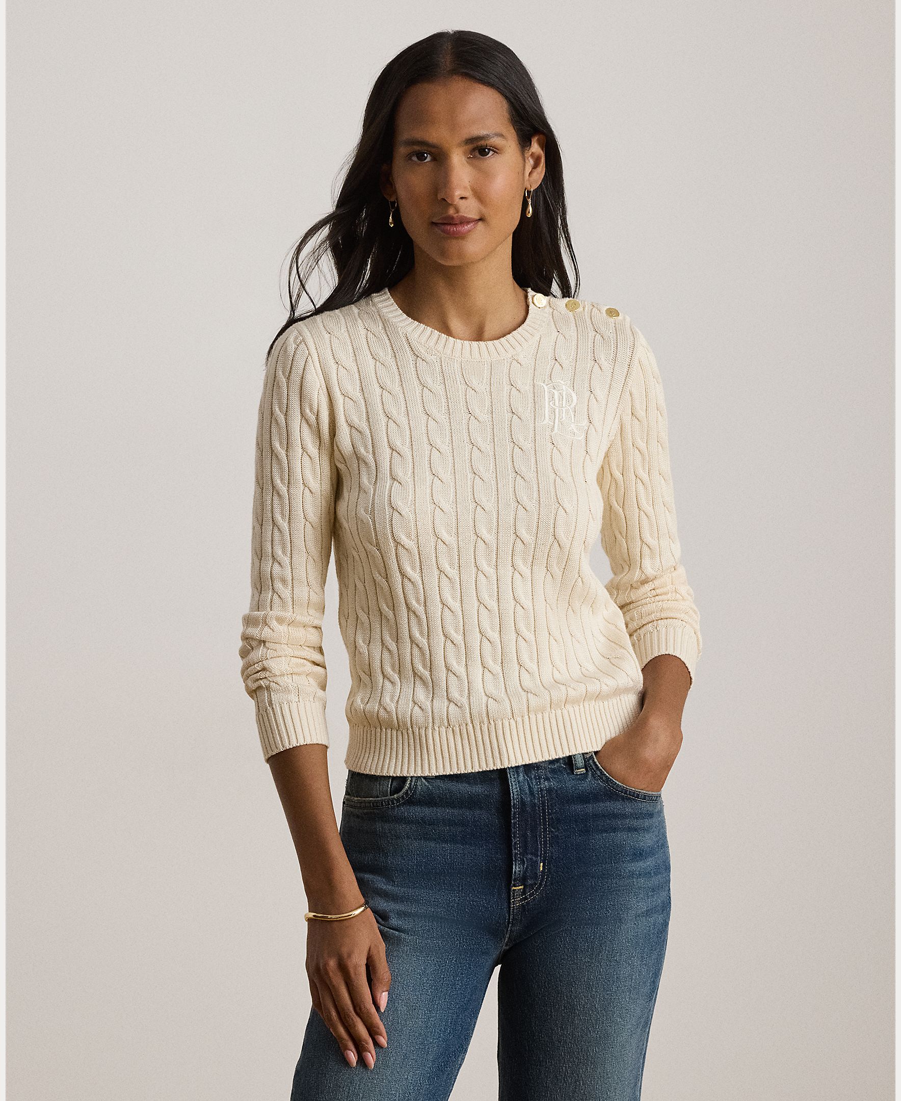Camisola de Malha de Algodão com Debruado de Botões Natural-1