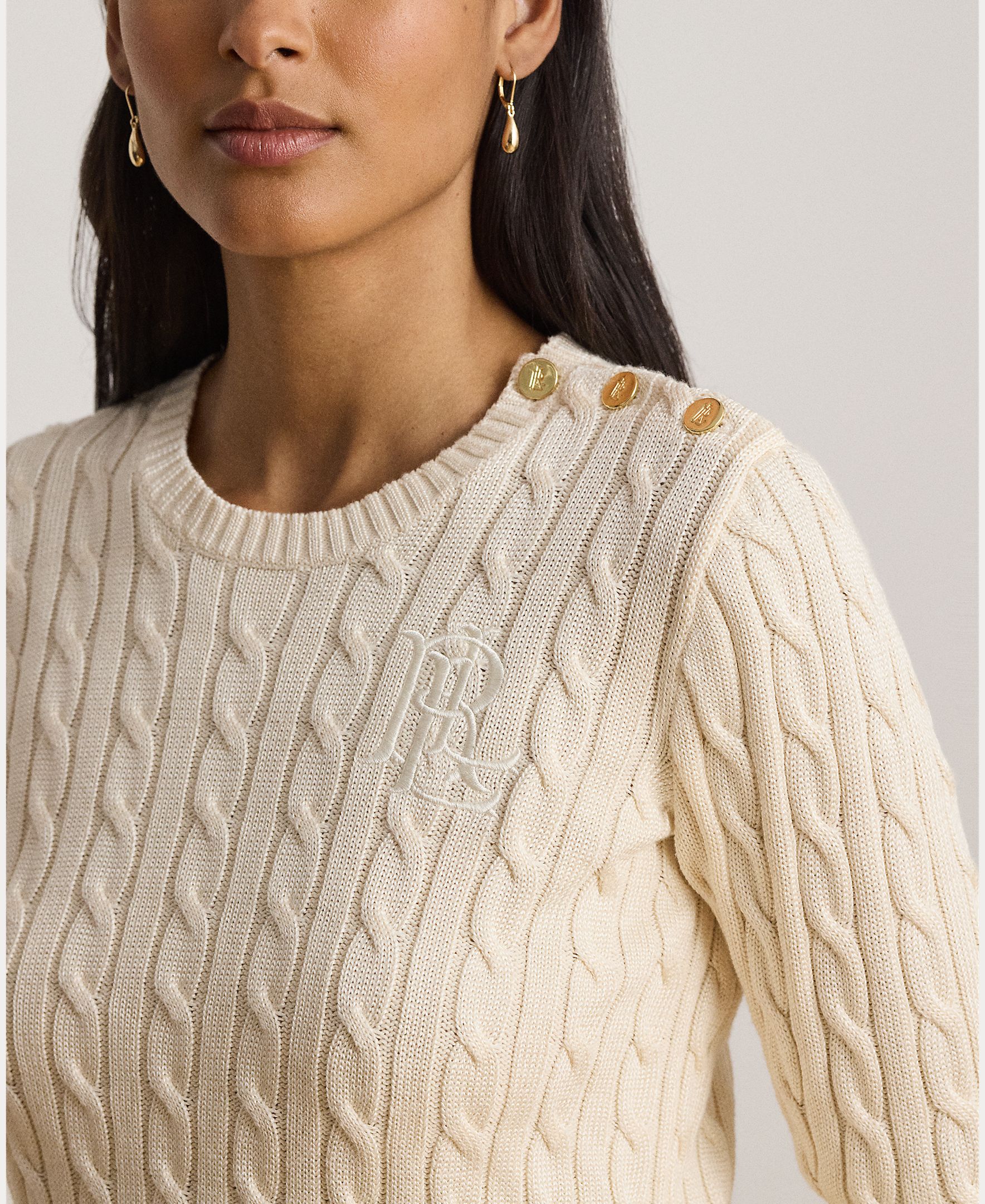 Camisola de Malha de Algodão com Debruado de Botões Natural-4