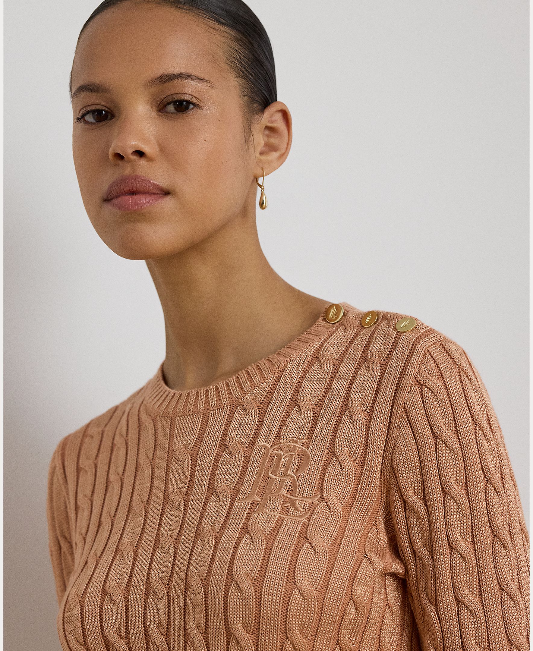 Imagen 4 de Jersey de mujer de algodón con ribete de botones - Lauren Ralph Lauren - Rosa claro Rosa claro
