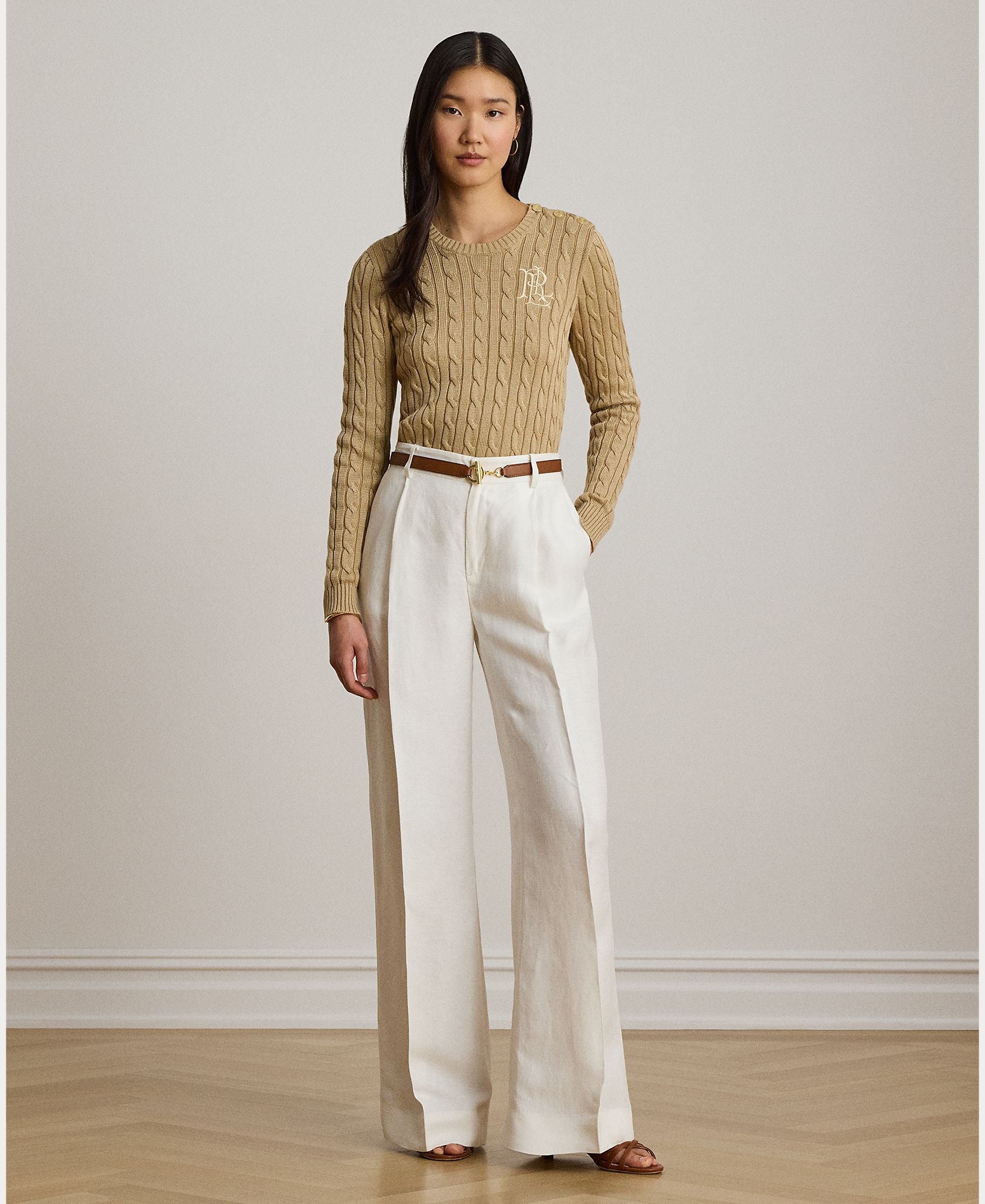 Jersey de mujer de algodón con ribete de botones - Lauren Ralph Lauren - Beige Beige-5