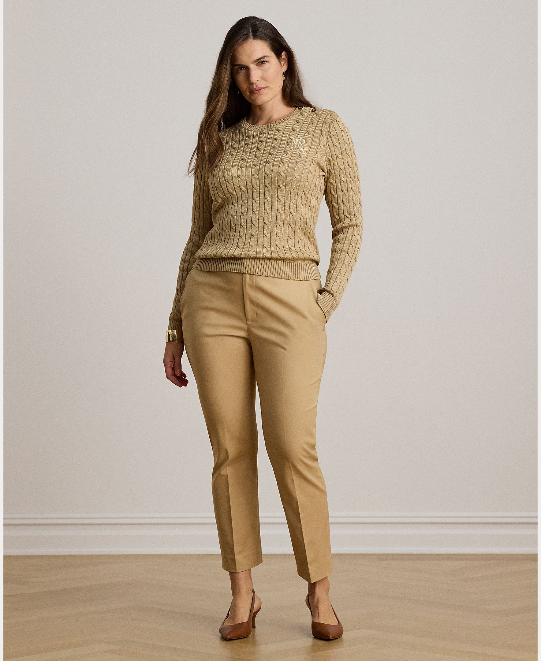 Jersey de mujer de algodón con ribete de botones - Lauren Ralph Lauren - Beige Beige-8