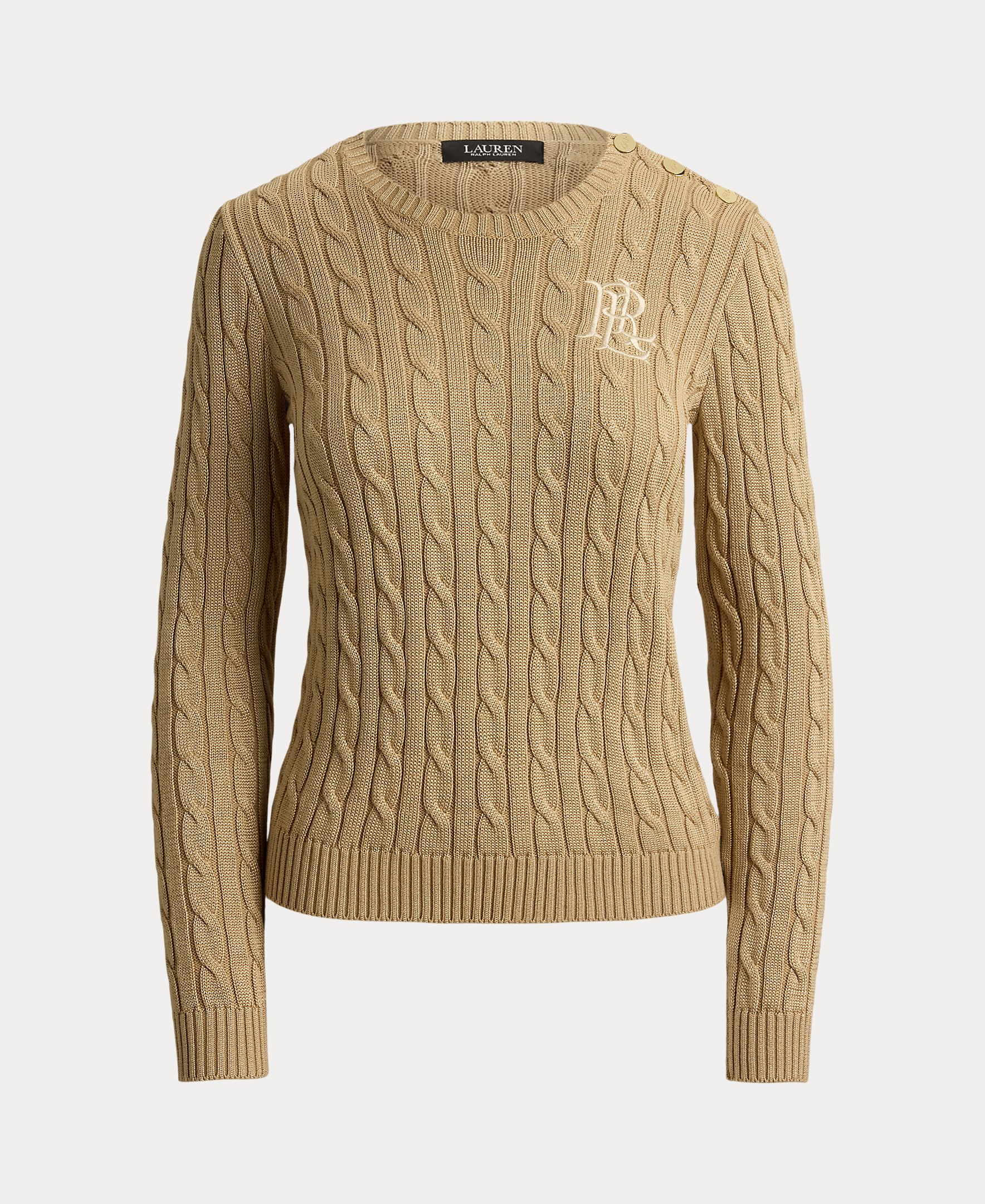 Jersey de mujer de algodón con ribete de botones - Lauren Ralph Lauren - Beige Beige-9