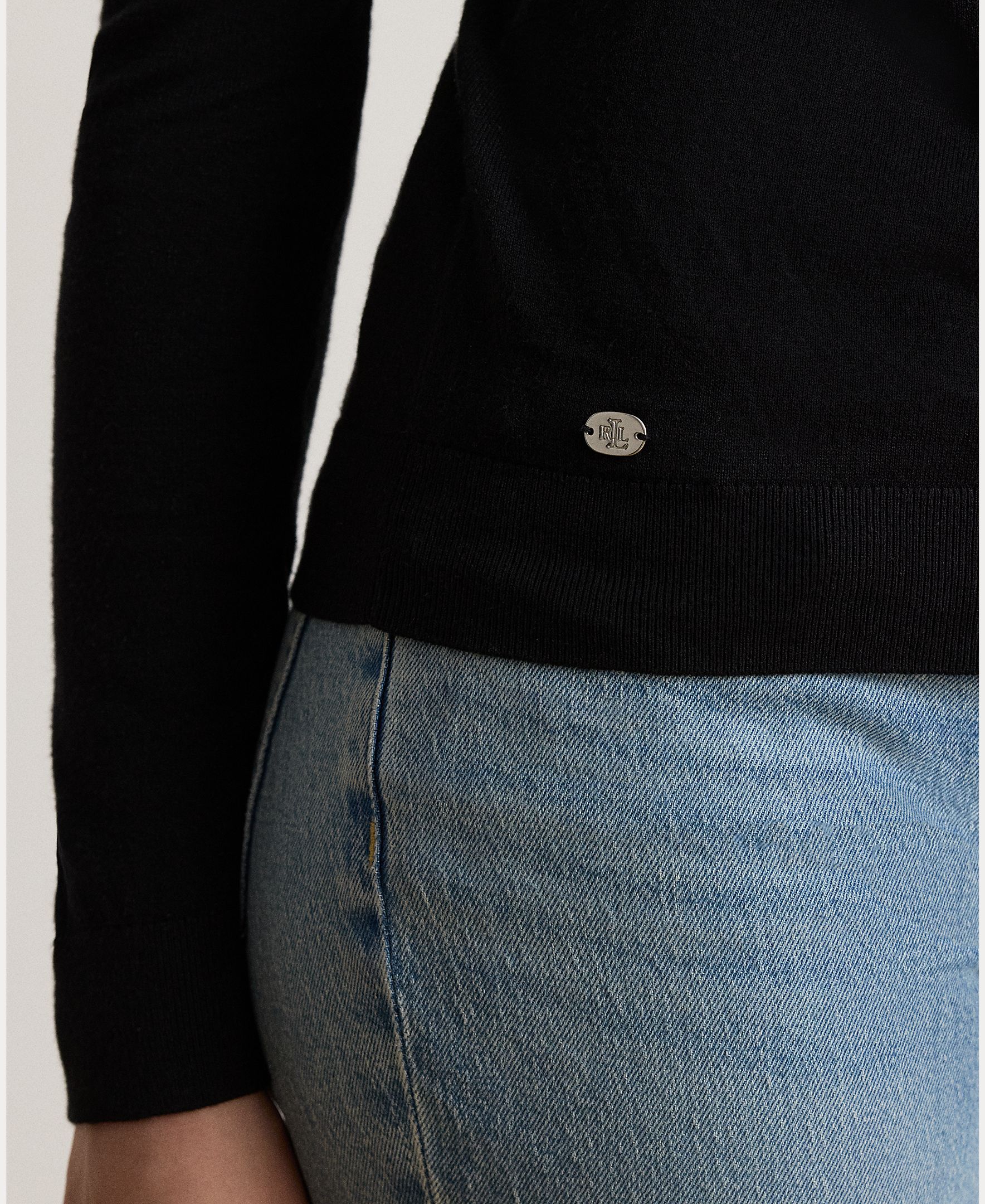 Camisola de Malha com Seda e Gola Dobrada, Disponível em Tamanhos Grandes Preto-4