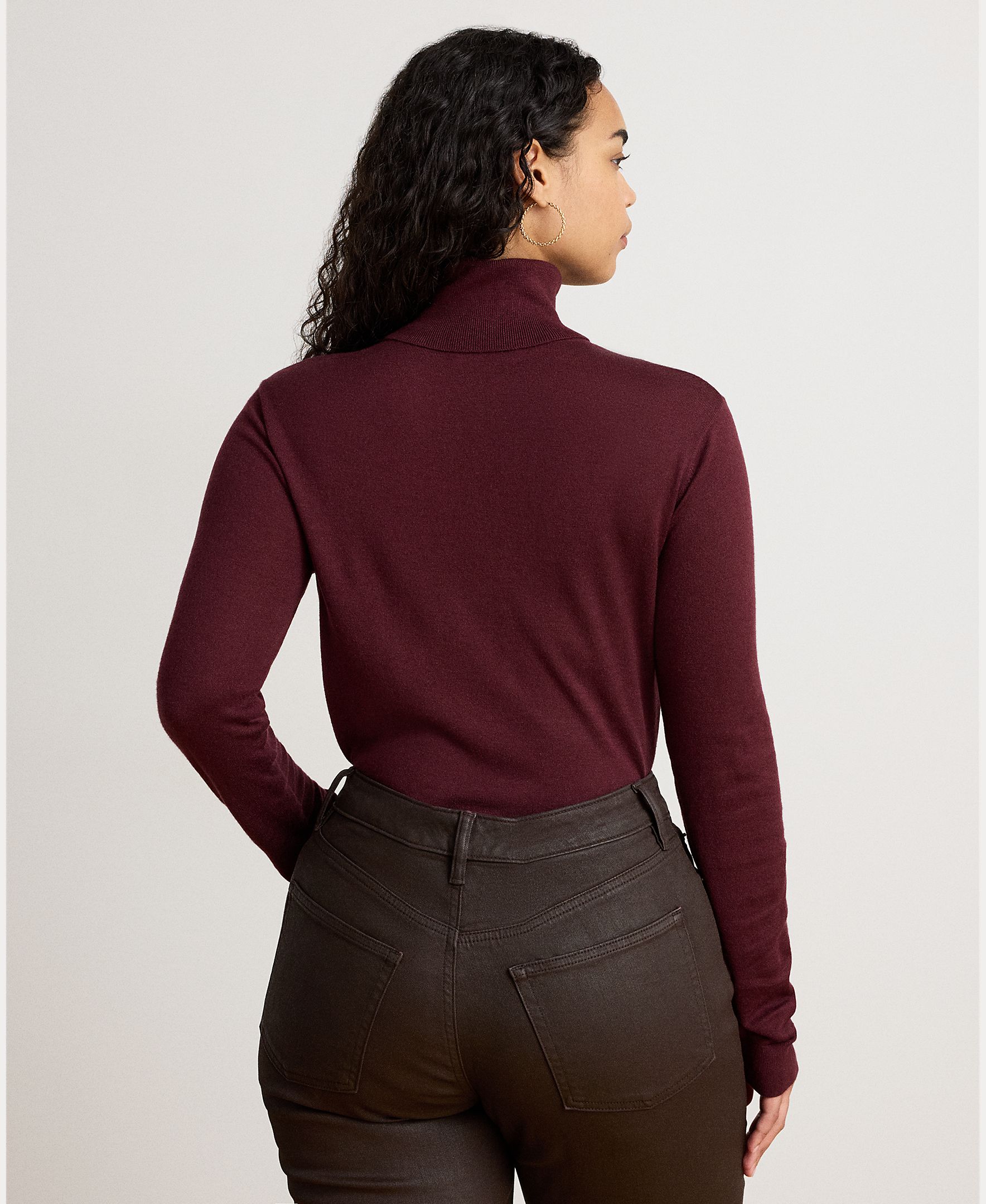 Camisola de Malha em Mistura de Seda com Gola Dobrada Grená-7