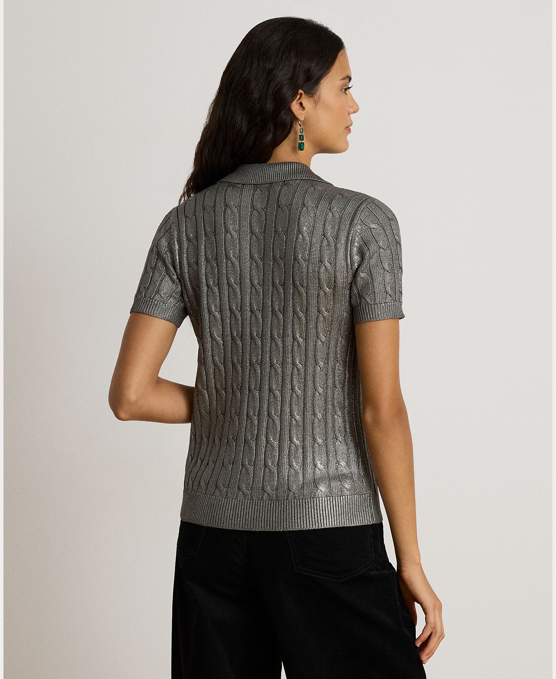 Camisola de Malha Tipo Polo Metalizado Prata-3