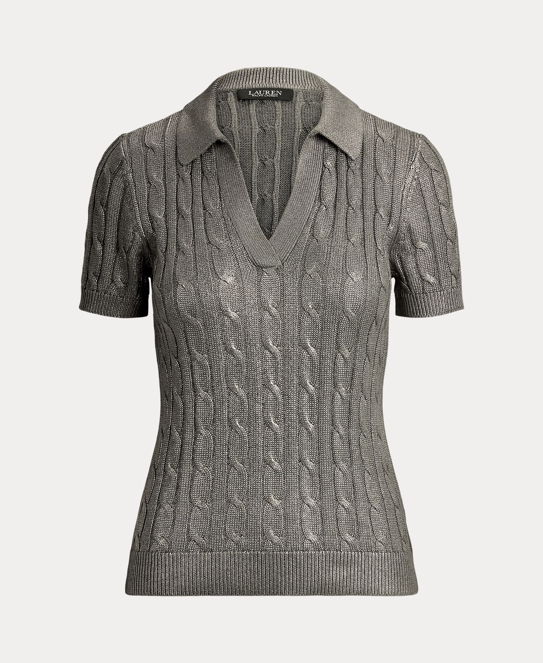 Camisola de Malha Tipo Polo Metalizado Prata-6