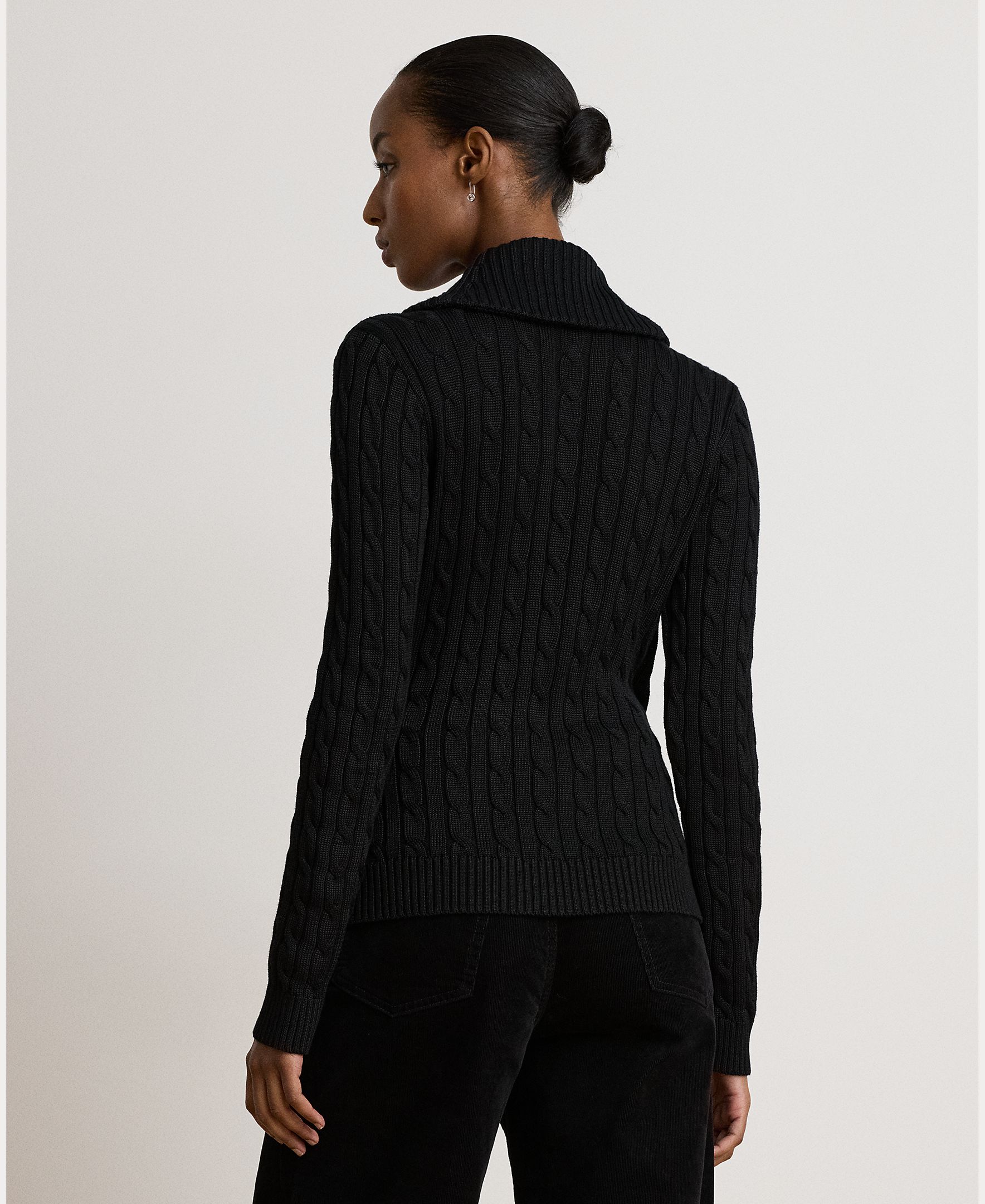 Camisola de Malha de Algodão com Decote Cruzado Preto-4
