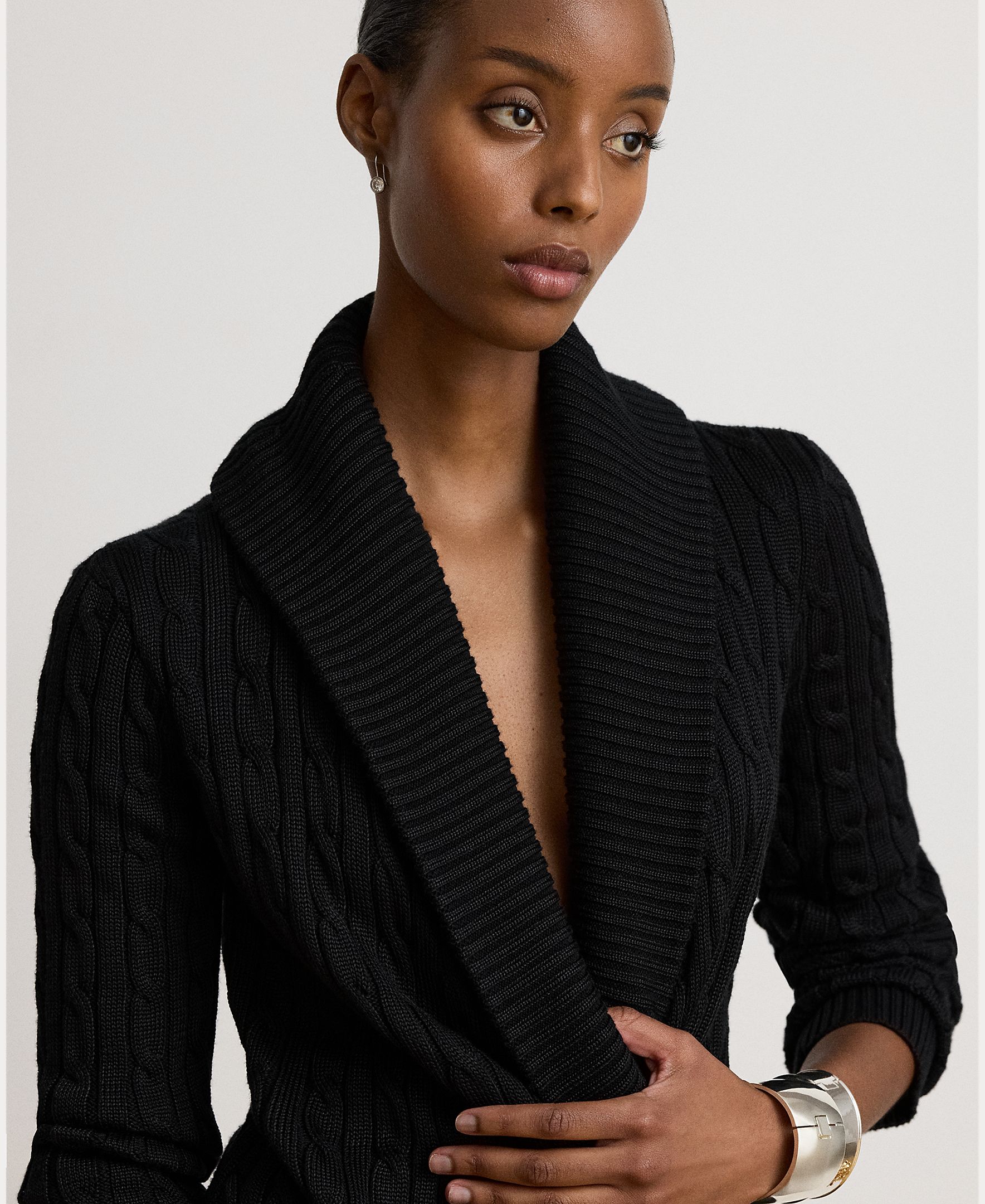Camisola de Malha de Algodão com Decote Cruzado Preto-5