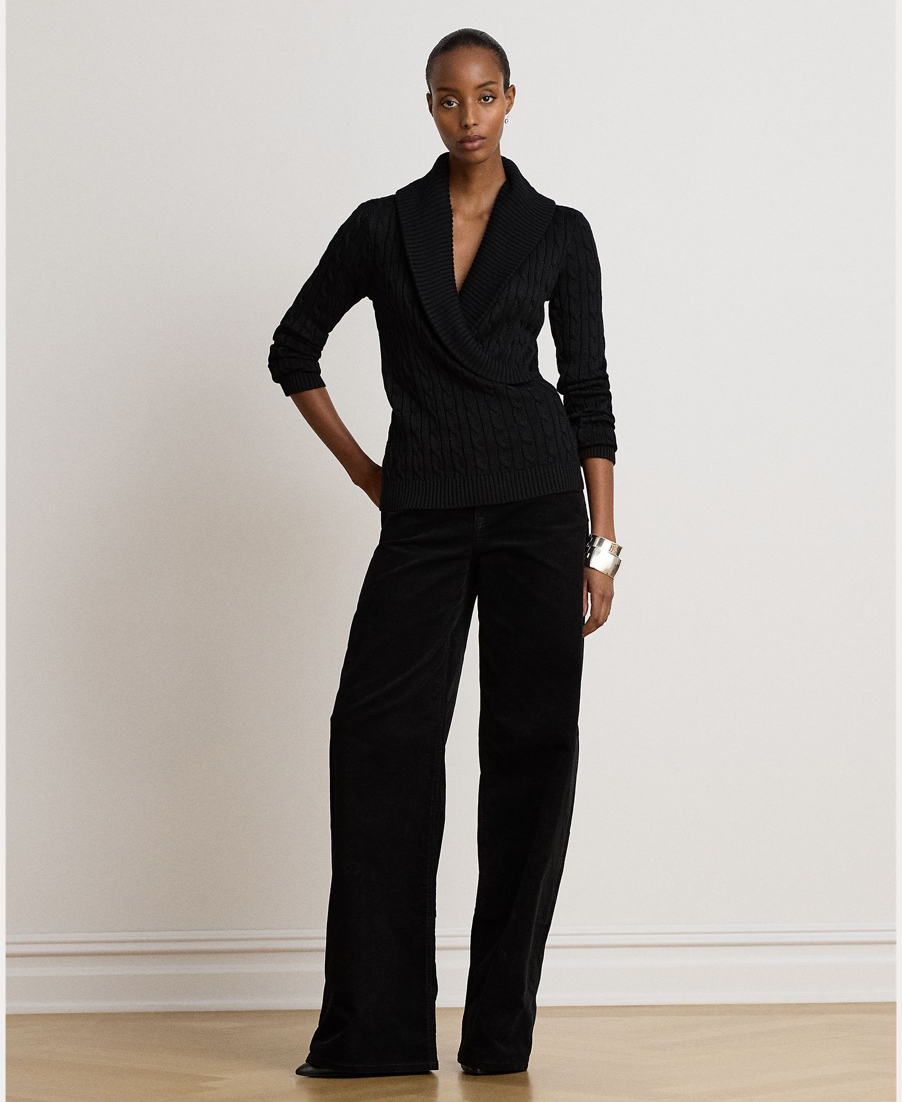 Camisola de Malha de Algodão com Decote Cruzado Preto-6