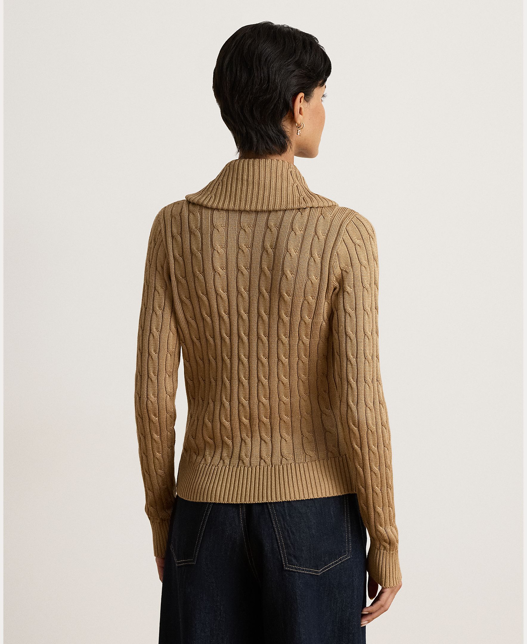 Camisola de Malha de Algodão com Decote Cruzado, Disponível em Tamanhos Grandes Castanho-claro-3