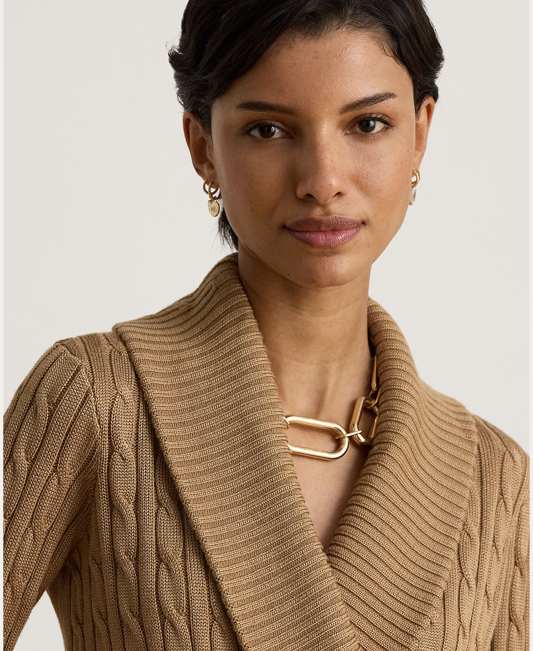 Camisola de Malha de Algodão com Decote Cruzado, Disponível em Tamanhos Grandes Castanho-claro-4