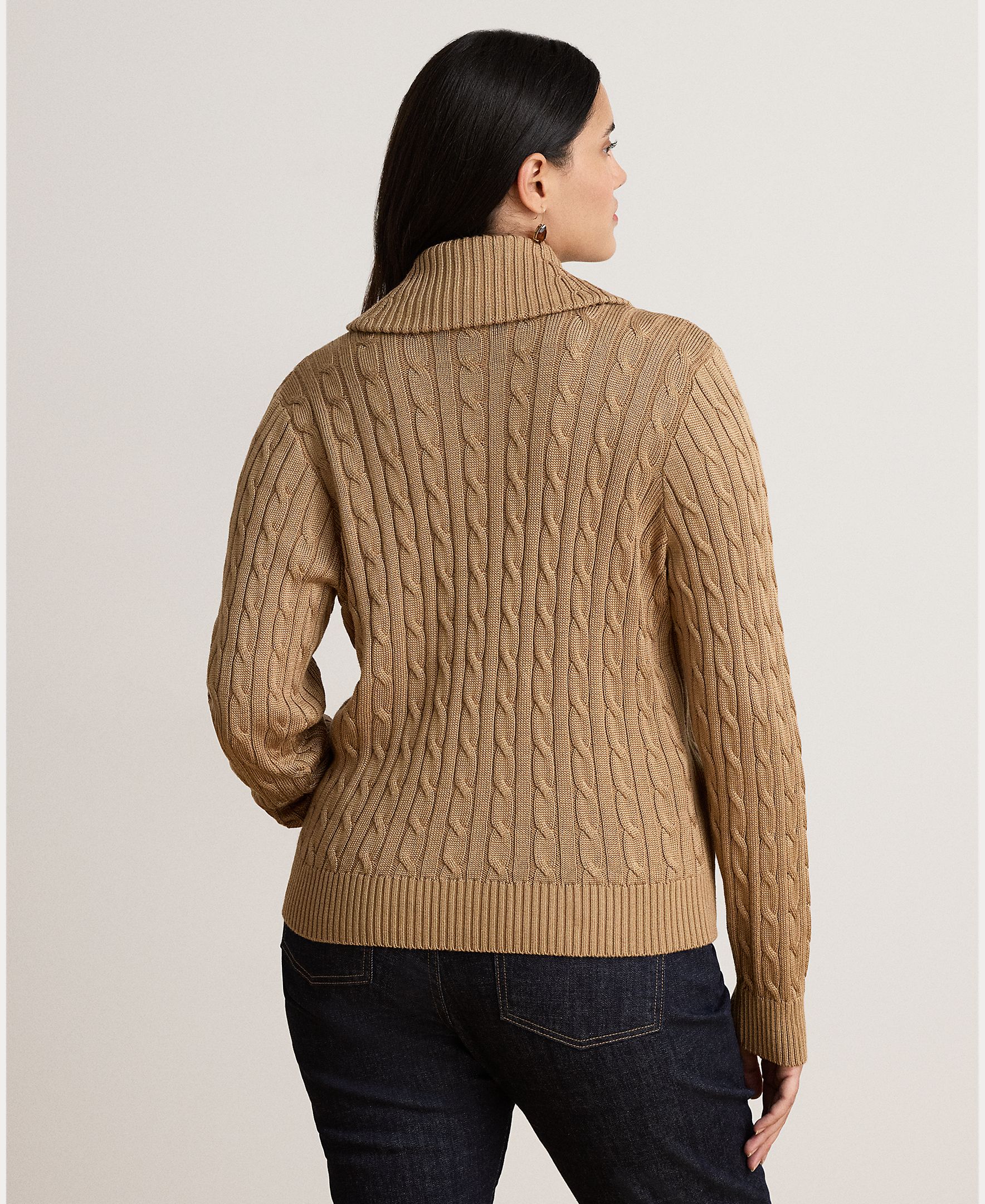Camisola de Malha de Algodão com Decote Cruzado, Disponível em Tamanhos Grandes Castanho-claro-7