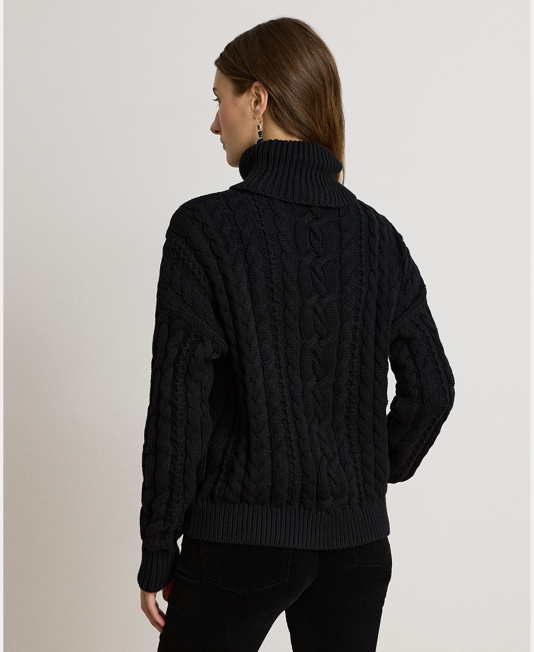 Camisola de Malha de Algodão de Arã, Disponível em Tamanhos Grandes Preto-3