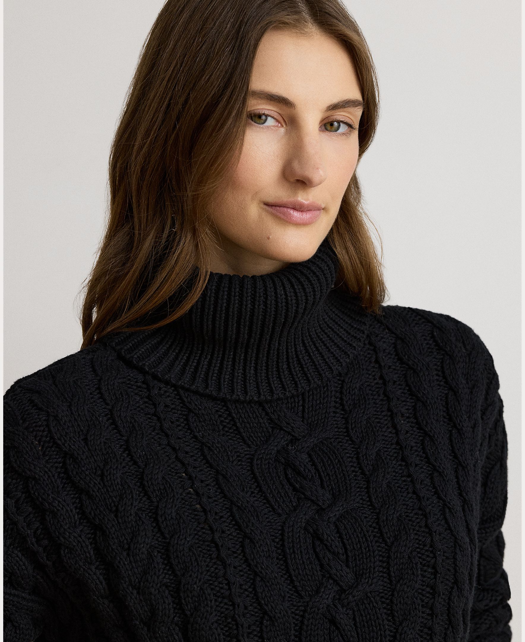 Camisola de Malha de Algodão de Arã, Disponível em Tamanhos Grandes Preto-4