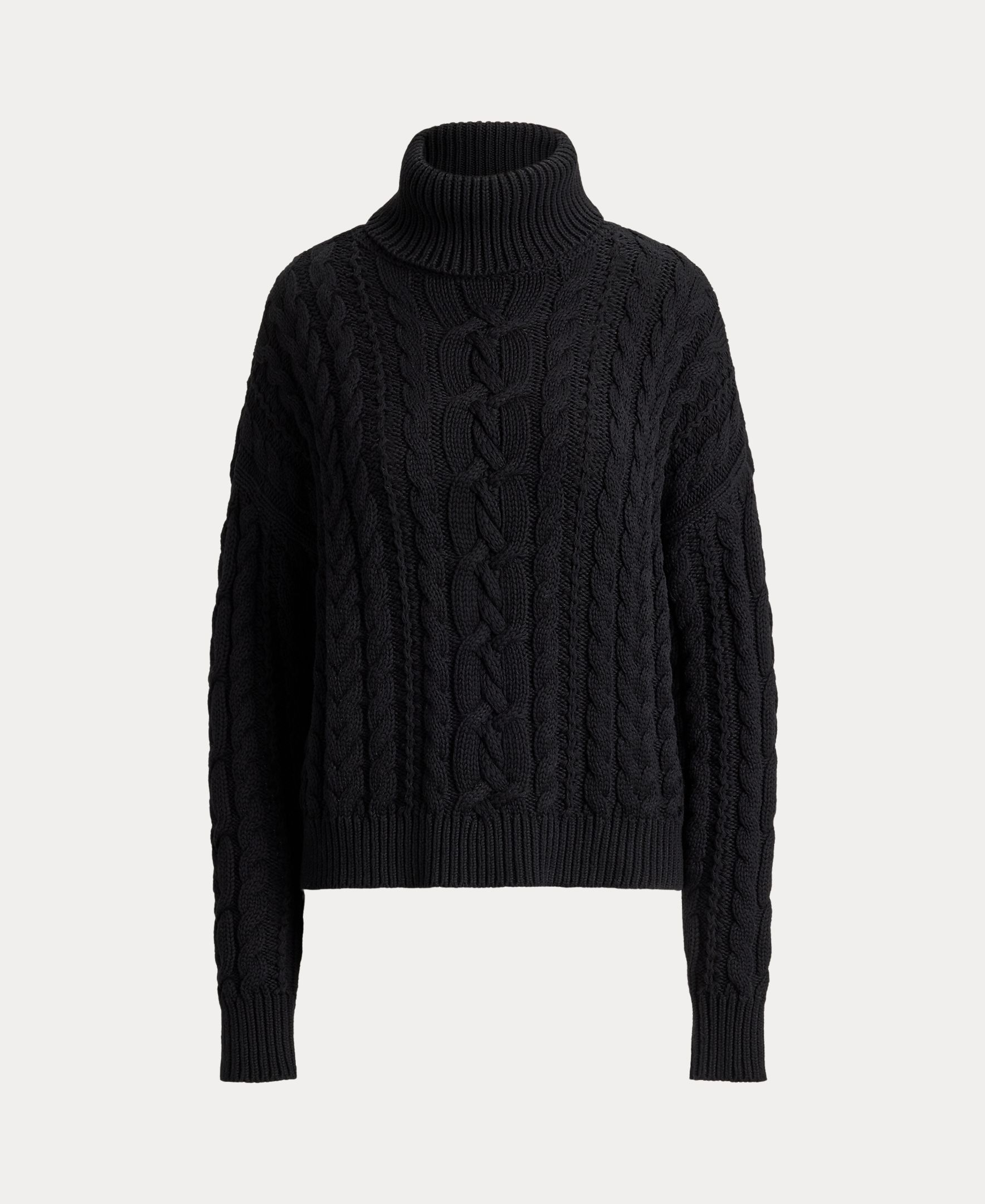 Camisola de Malha de Algodão de Arã, Disponível em Tamanhos Grandes Preto-5