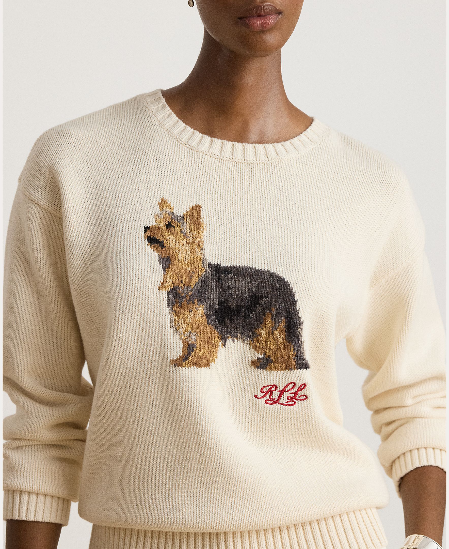Camisola de Malha de Algodão com Cão em Tecido, Disponível em Tamanhos Grandes Creme-4