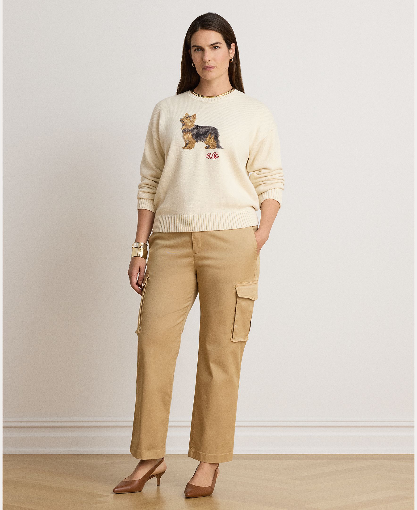 Camisola de Malha de Algodão com Cão em Tecido, Disponível em Tamanhos Grandes Creme-7