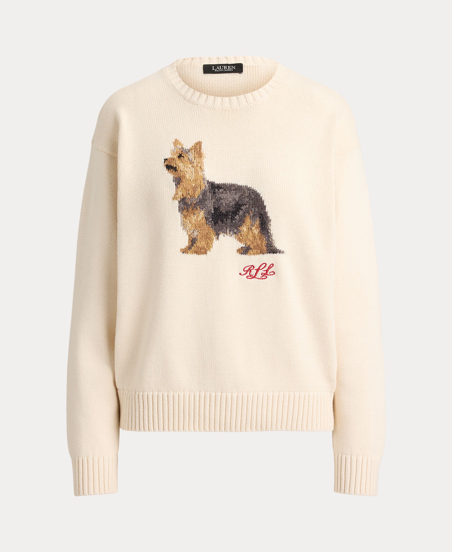 Camisola de Malha de Algodão com Cão em Tecido, Disponível em Tamanhos Grandes Creme-8