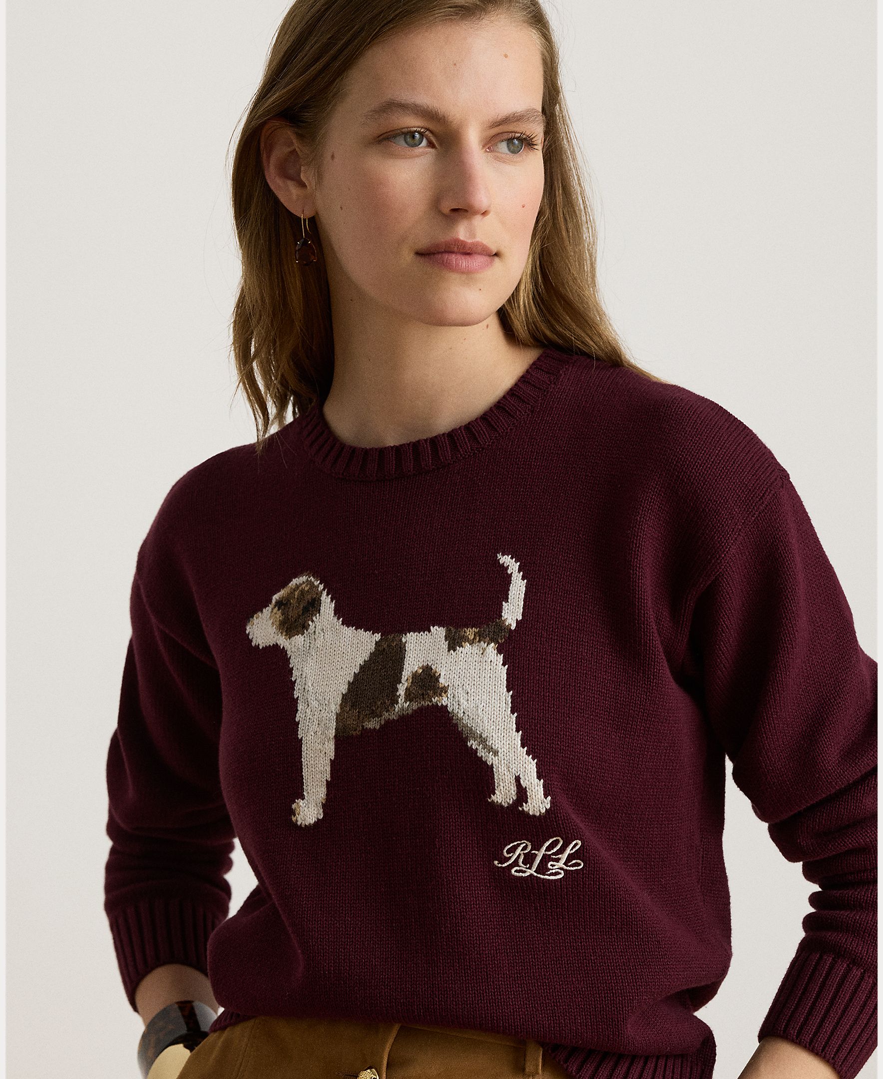 Camisola de Malha de Algodão com Cão em Tecido, Disponível em Tamanhos Grandes Grená-4