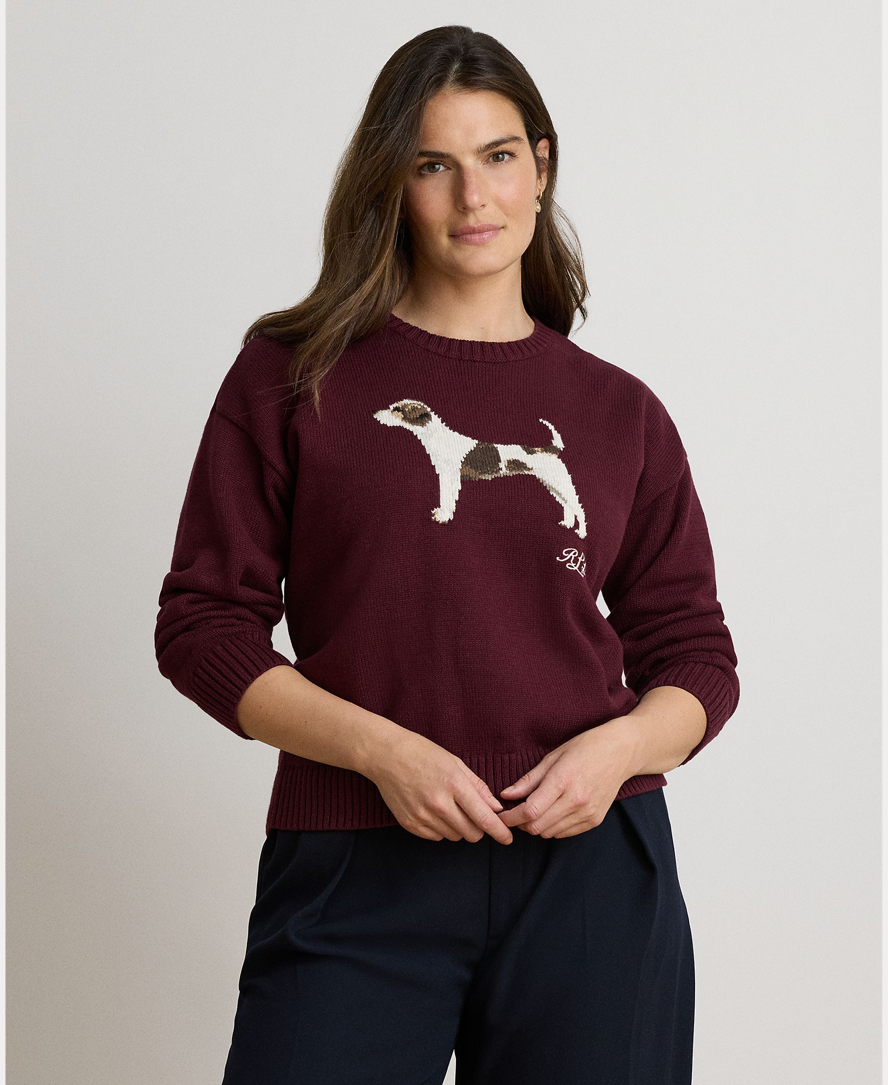Camisola de Malha de Algodão com Cão em Tecido, Disponível em Tamanhos Grandes Grená-6