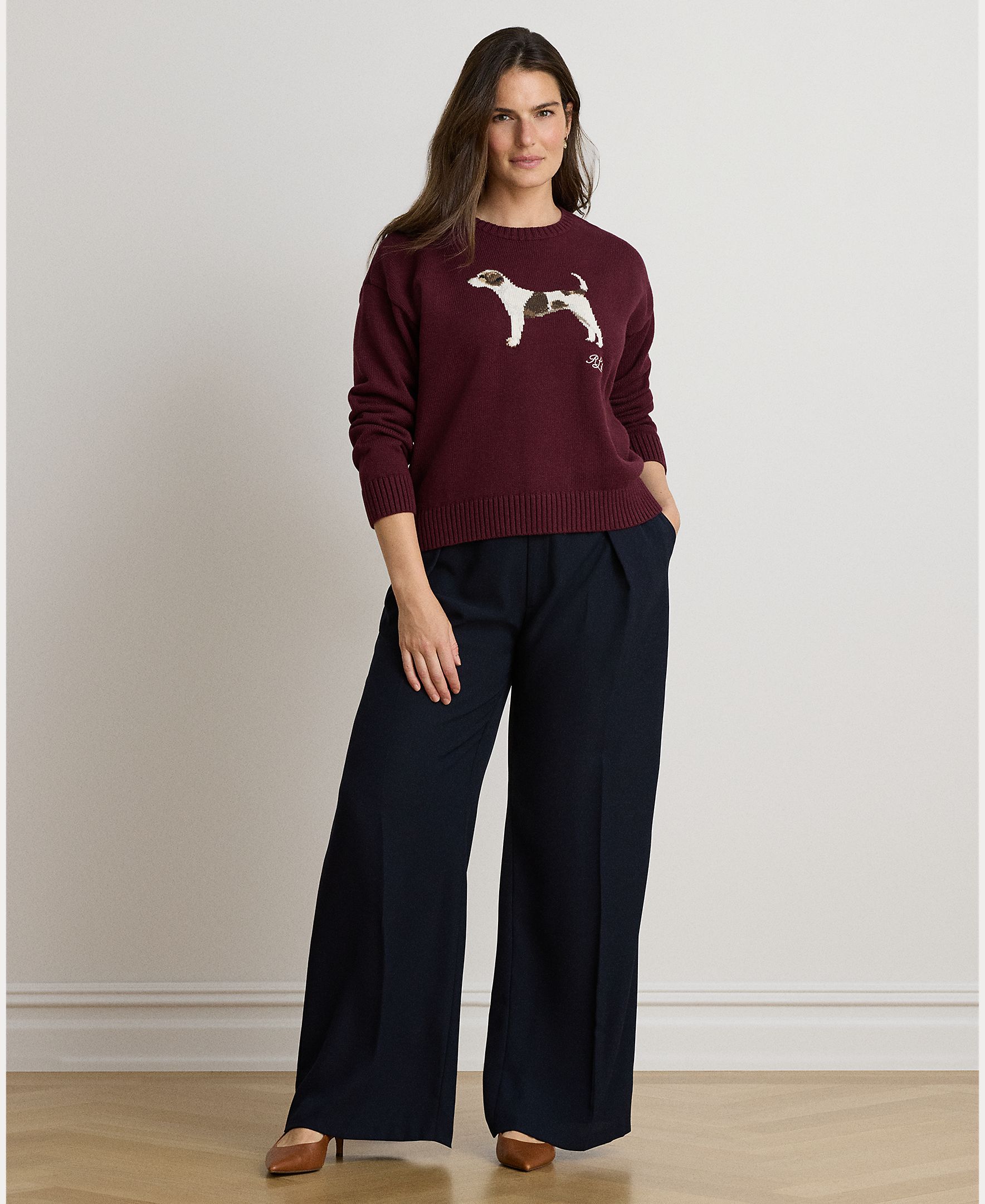 Camisola de Malha de Algodão com Cão em Tecido, Disponível em Tamanhos Grandes Grená-8