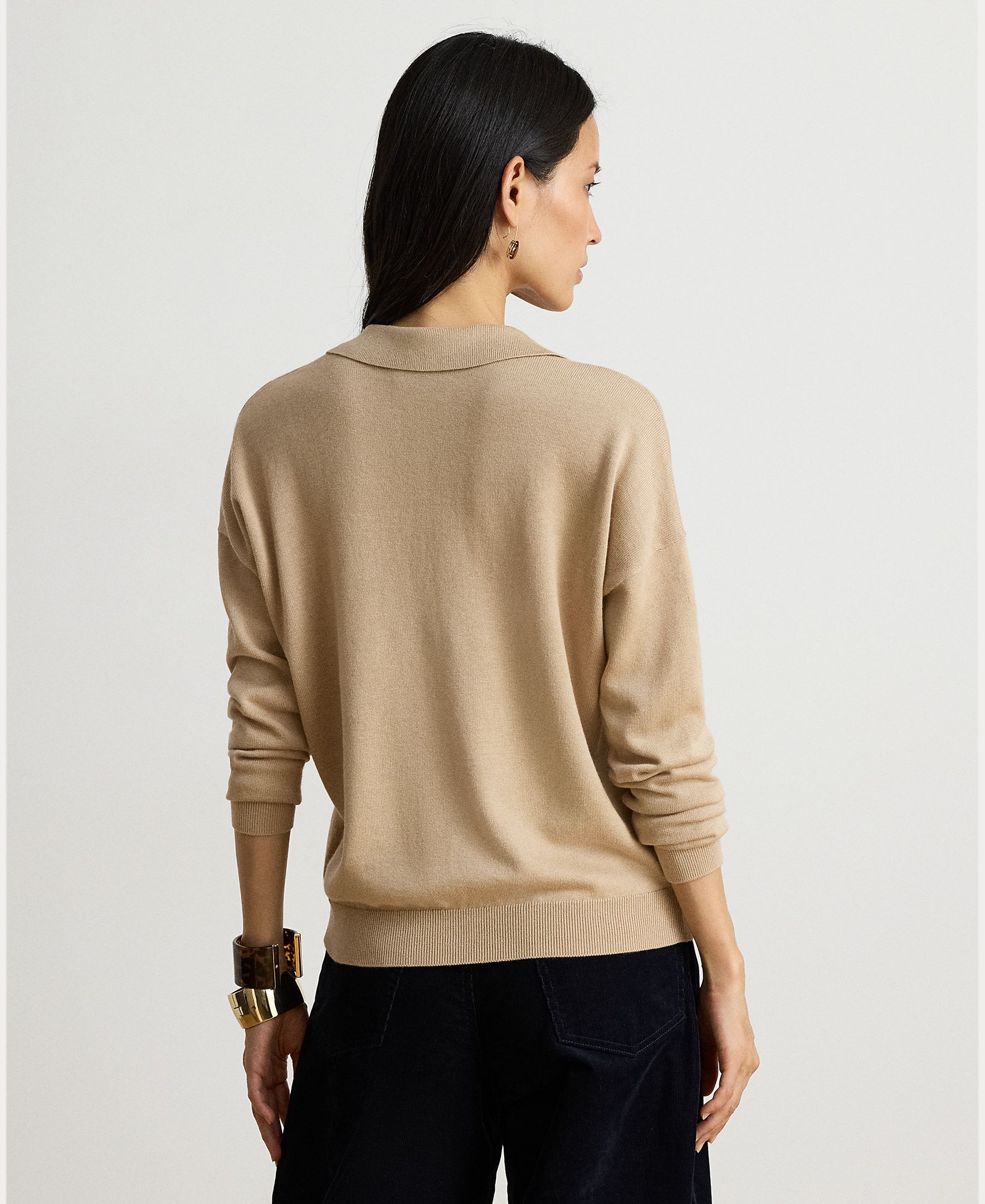 Camisola de Malha Tipo Polo de Algodão e Modal Bege-3