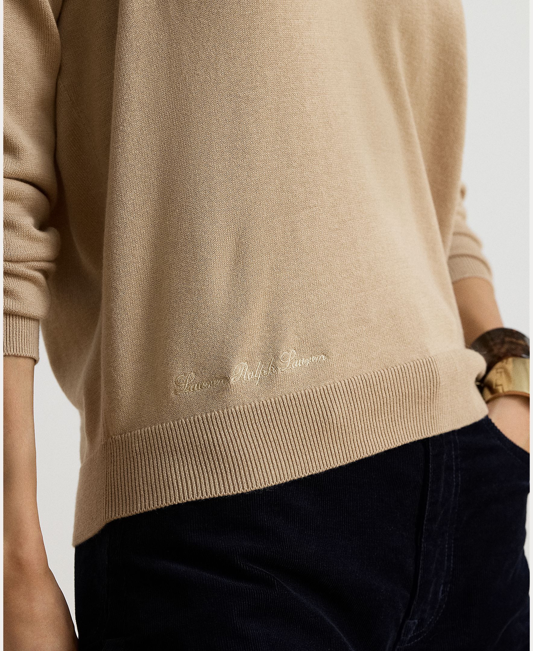 Camisola de Malha Tipo Polo de Algodão e Modal Bege-4